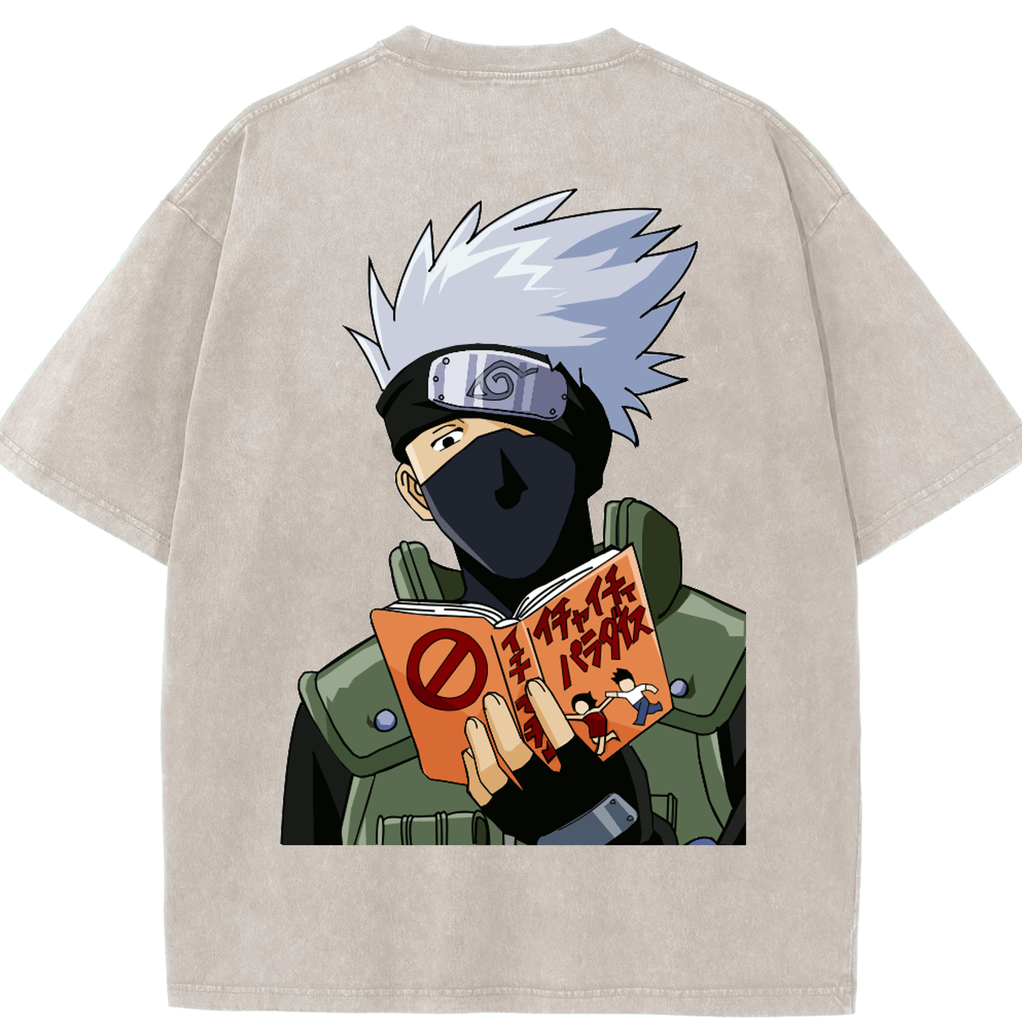 （画像用） NARUTO -ナルト- はたけ カカシ Hatake Kakashi 綿100% ヴィンテージ風 半袖Tシャツ（背面プリント）