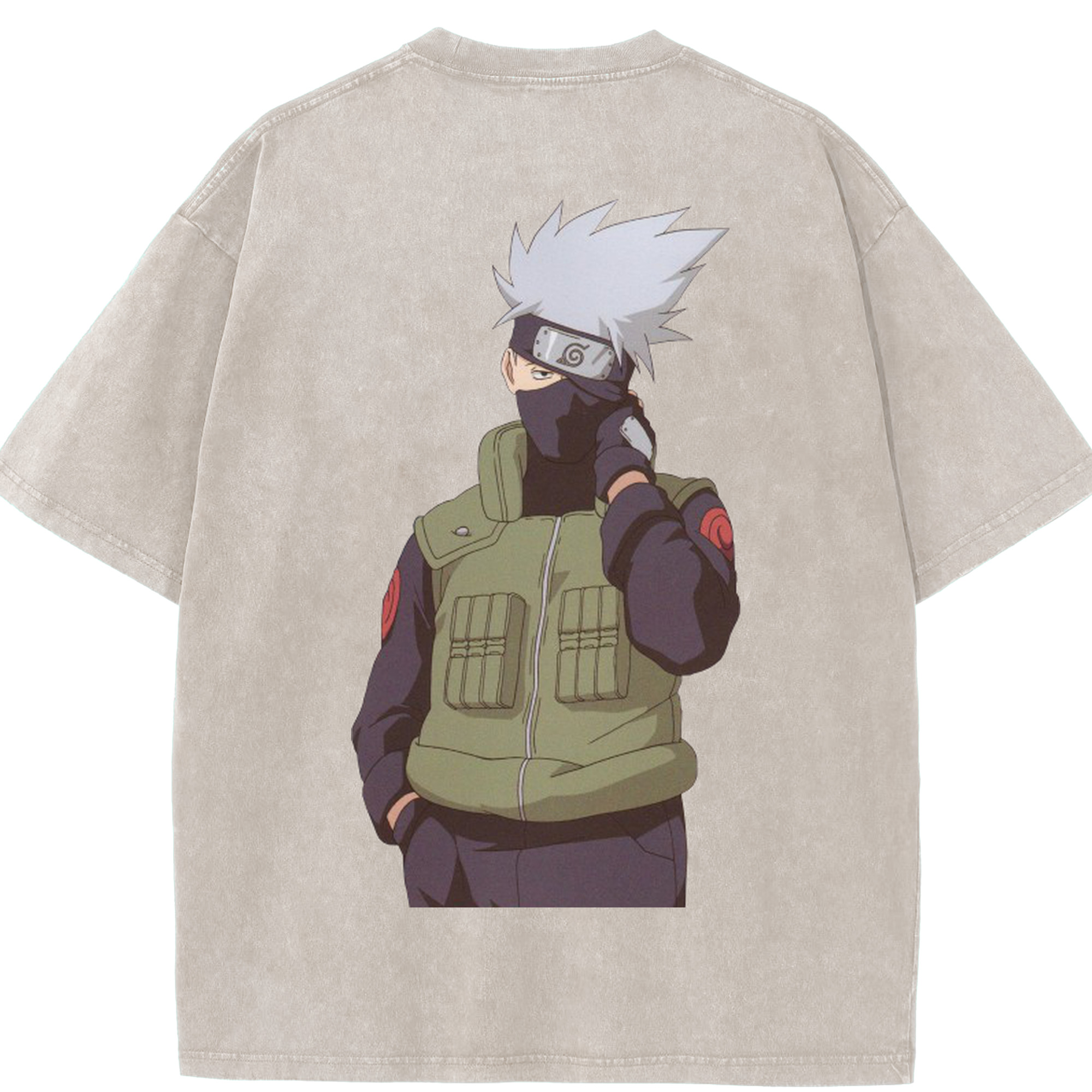 （画像用） NARUTO -ナルト- はたけ カカシ Hatake Kakashi 綿100% ヴィンテージ風 半袖Tシャツ（背面プリント）