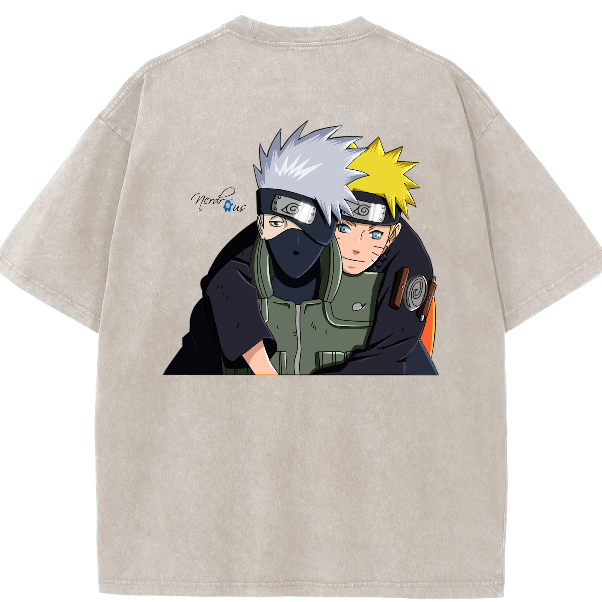 （画像用） NARUTO -ナルト- はたけ カカシ Hatake Kakashi 綿100% ヴィンテージ風 半袖Tシャツ（背面プリント）