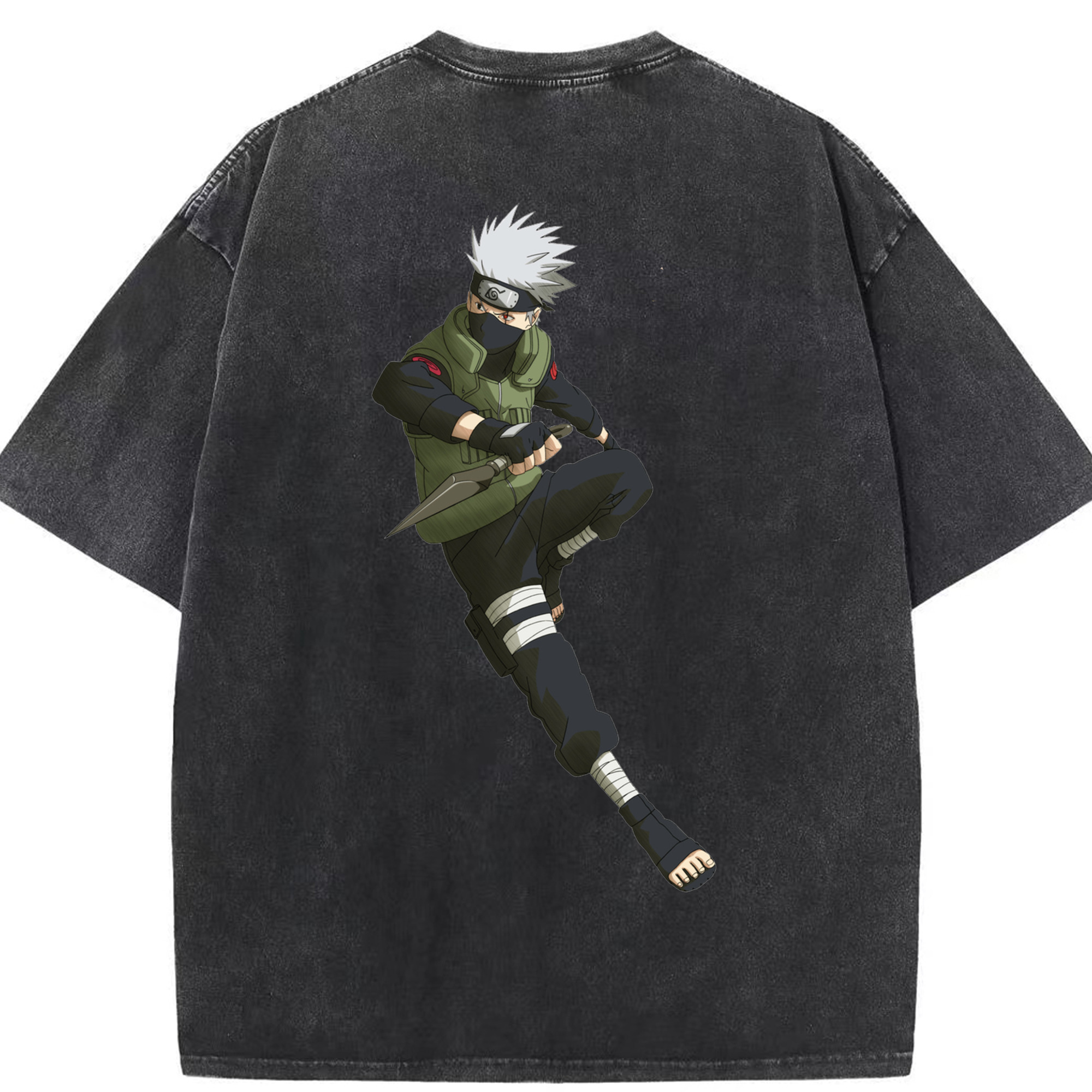 （画像用） NARUTO -ナルト- はたけ カカシ Hatake Kakashi 綿100% ヴィンテージ風 半袖Tシャツ（背面プリント）