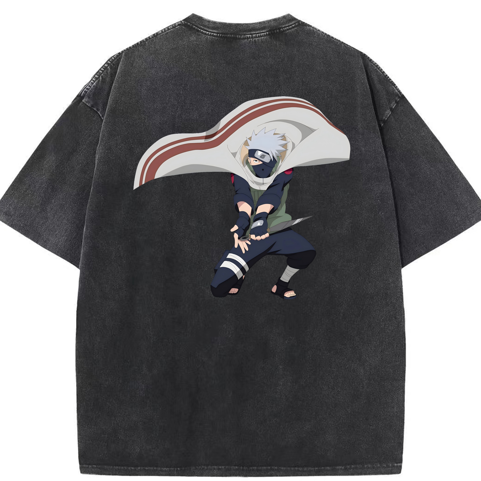 （画像用） NARUTO -ナルト- はたけ カカシ Hatake Kakashi 綿100% ヴィンテージ風 半袖Tシャツ（背面プリント）