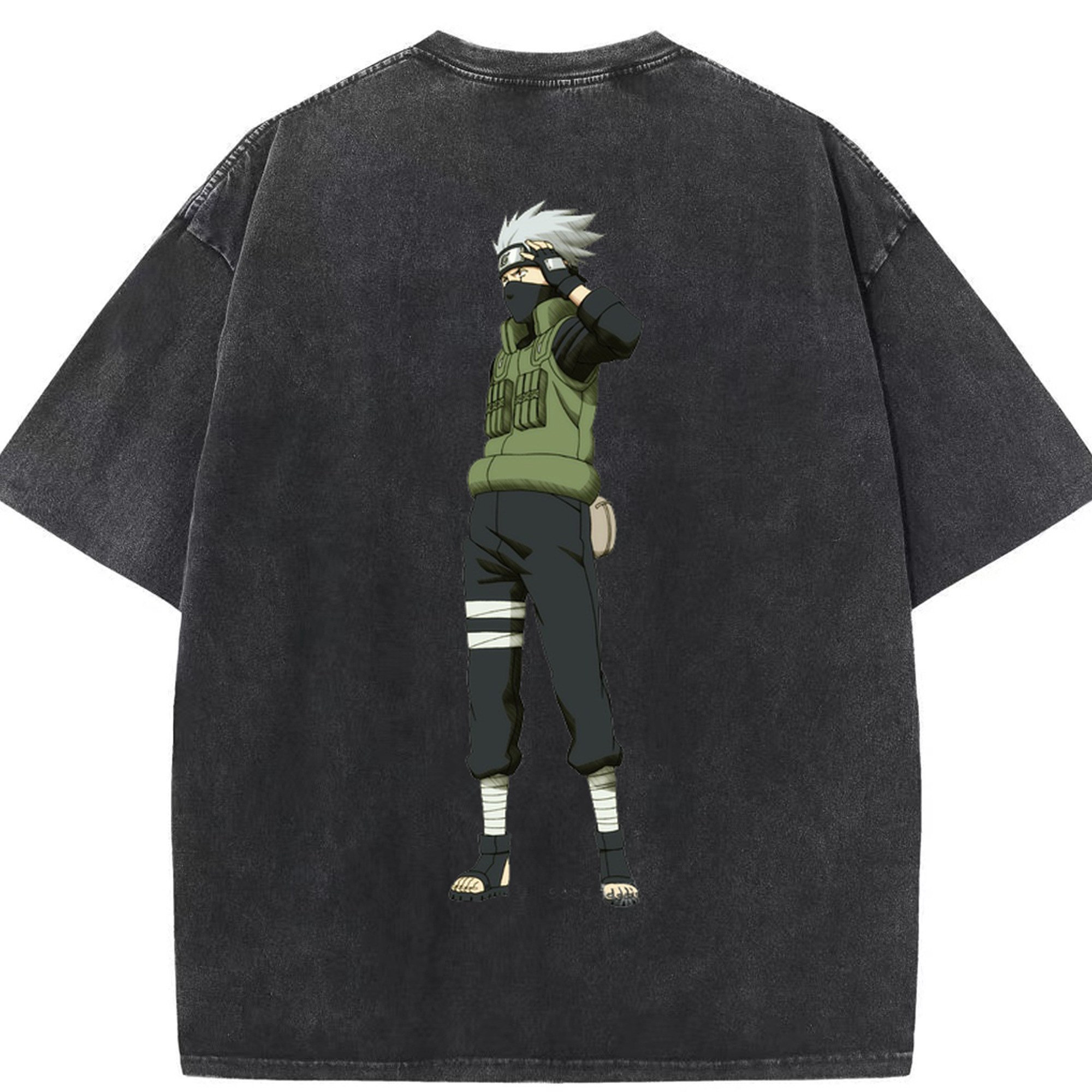 （画像用） NARUTO -ナルト- はたけ カカシ Hatake Kakashi 綿100% ヴィンテージ風 半袖Tシャツ（背面プリント）