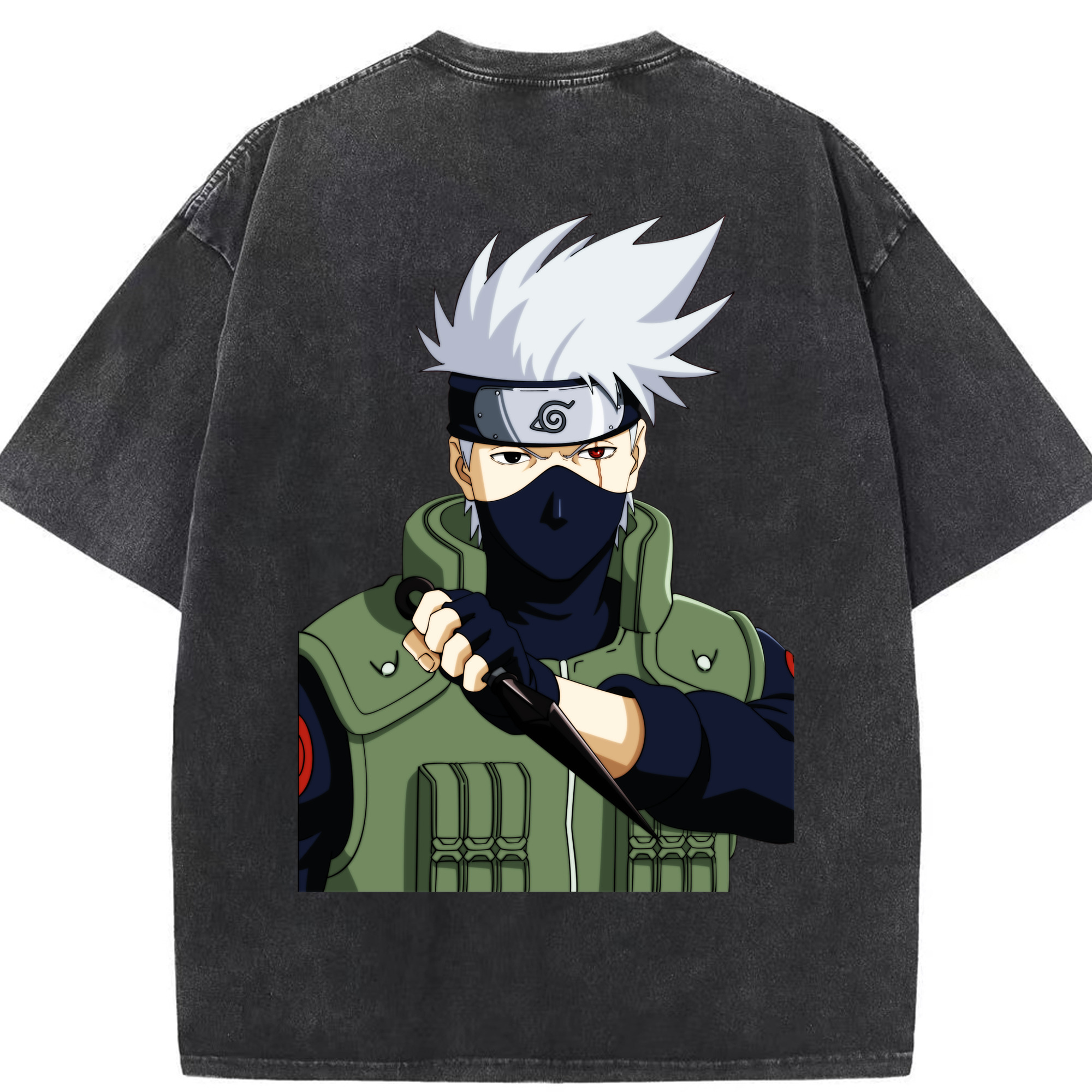 （画像用） NARUTO -ナルト- はたけ カカシ Hatake Kakashi 綿100% ヴィンテージ風 半袖Tシャツ（背面プリント）