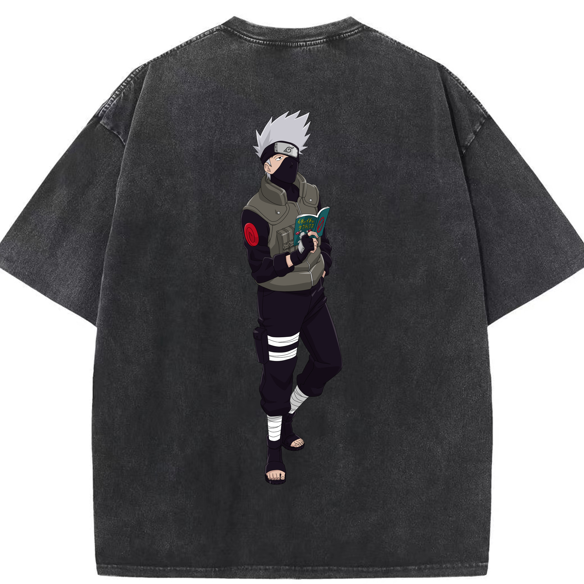 （画像用） NARUTO -ナルト- はたけ カカシ Hatake Kakashi 綿100% ヴィンテージ風 半袖Tシャツ（背面プリント）