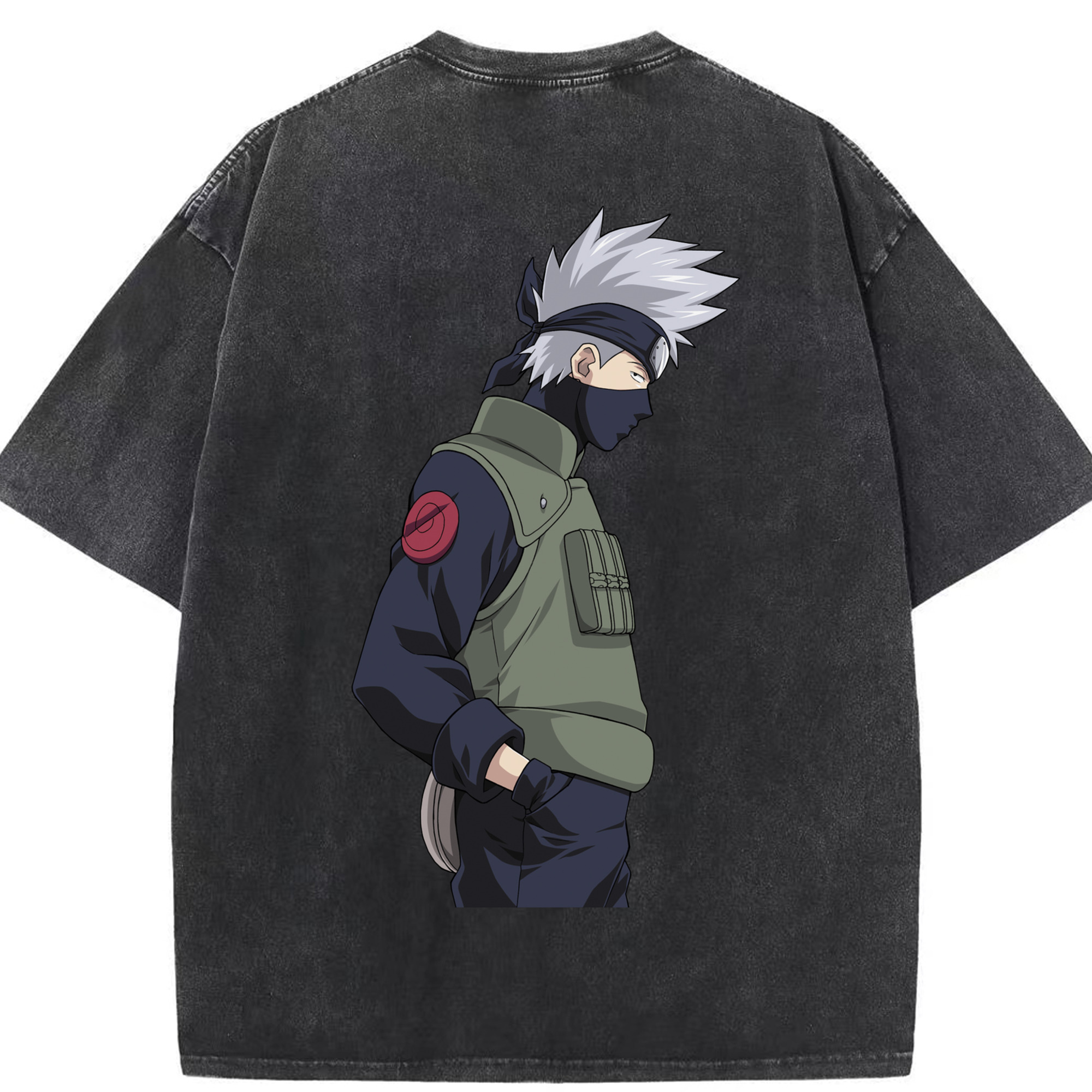 （画像用） NARUTO -ナルト- はたけ カカシ Hatake Kakashi 綿100% ヴィンテージ風 半袖Tシャツ（背面プリント）
