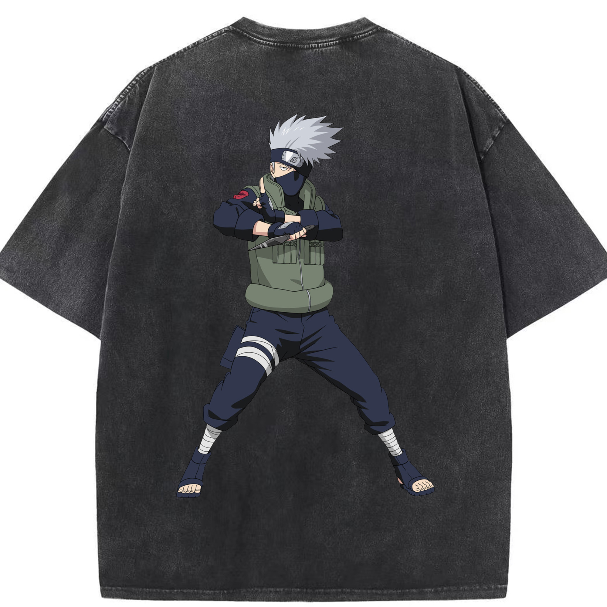 （画像用） NARUTO -ナルト- はたけ カカシ Hatake Kakashi 綿100% ヴィンテージ風 半袖Tシャツ（背面プリント）