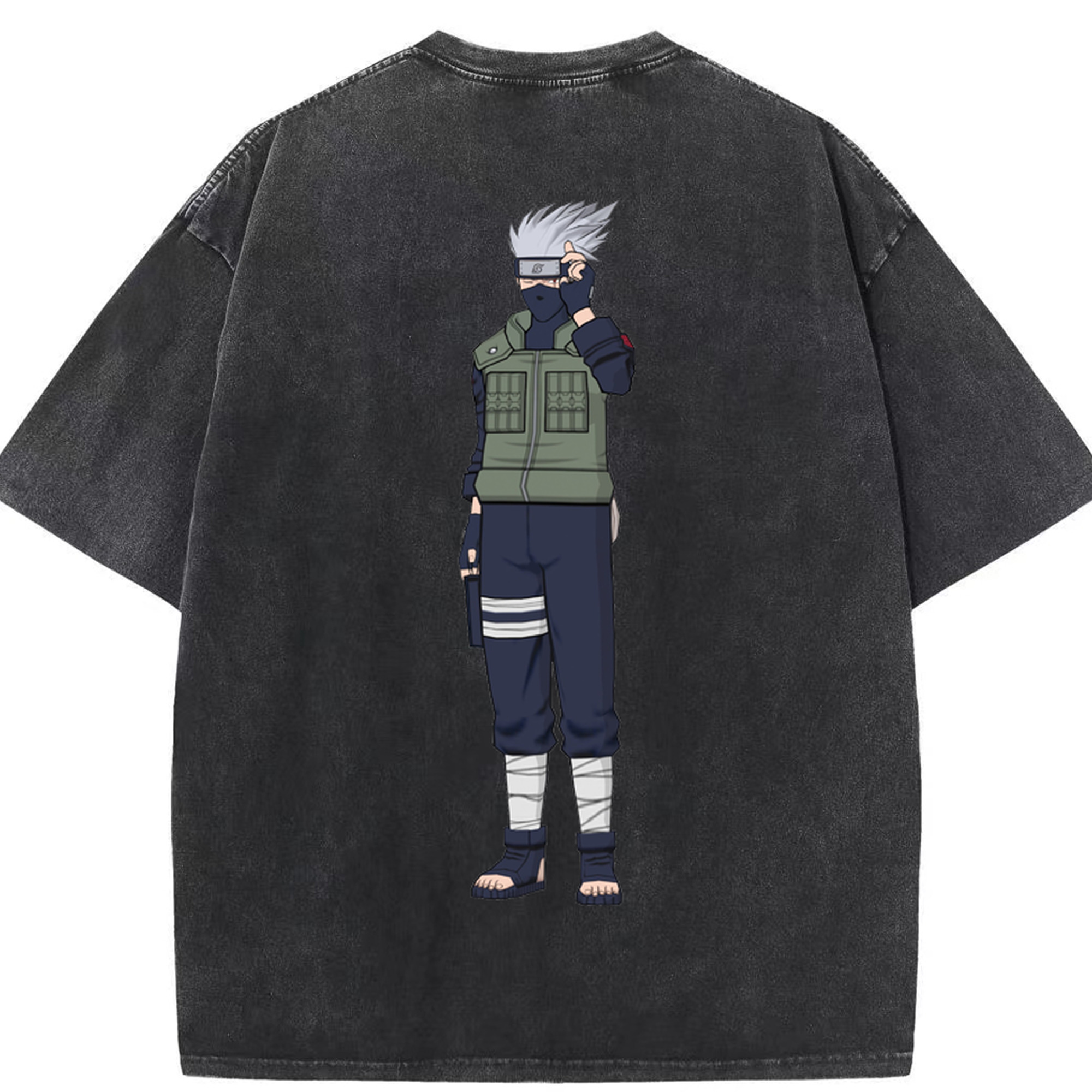 （画像用） NARUTO -ナルト- はたけ カカシ Hatake Kakashi 綿100% ヴィンテージ風 半袖Tシャツ（背面プリント）