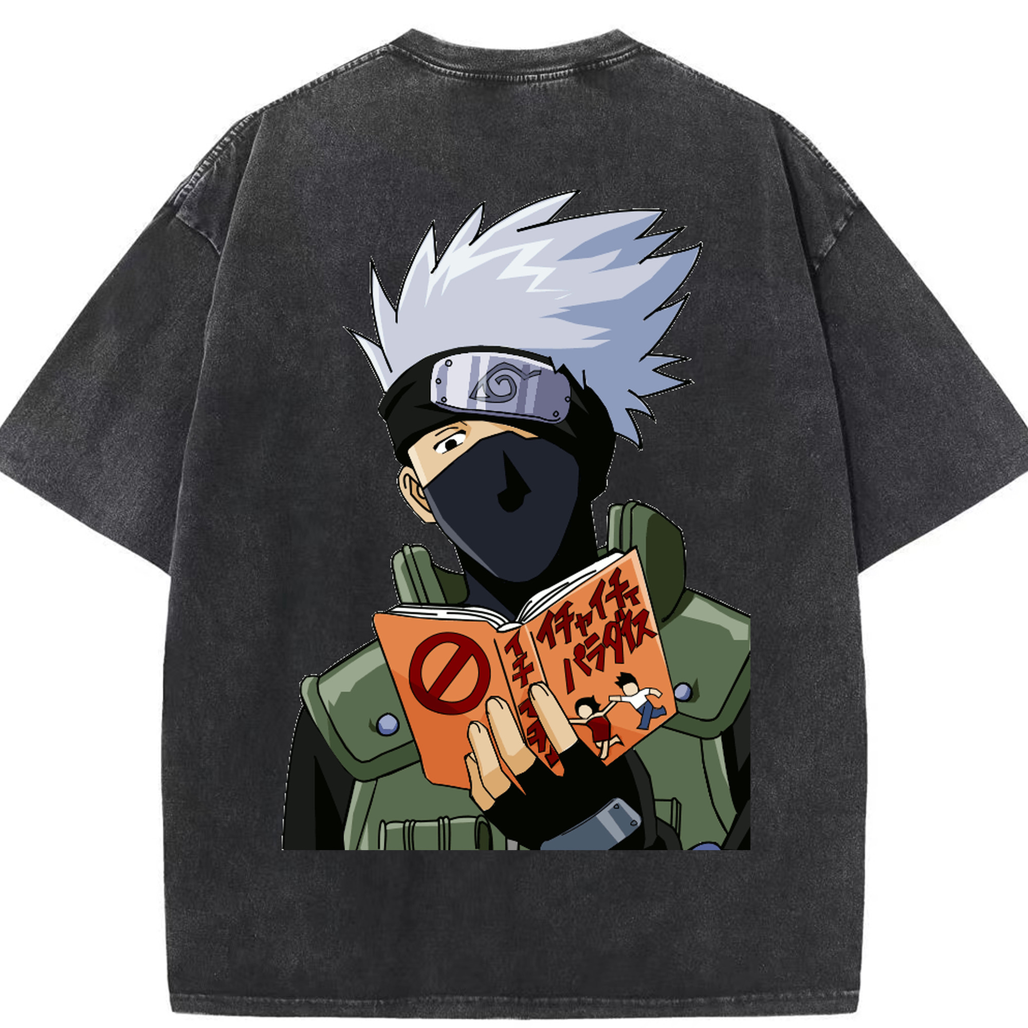 （画像用） NARUTO -ナルト- はたけ カカシ Hatake Kakashi 綿100% ヴィンテージ風 半袖Tシャツ（背面プリント）