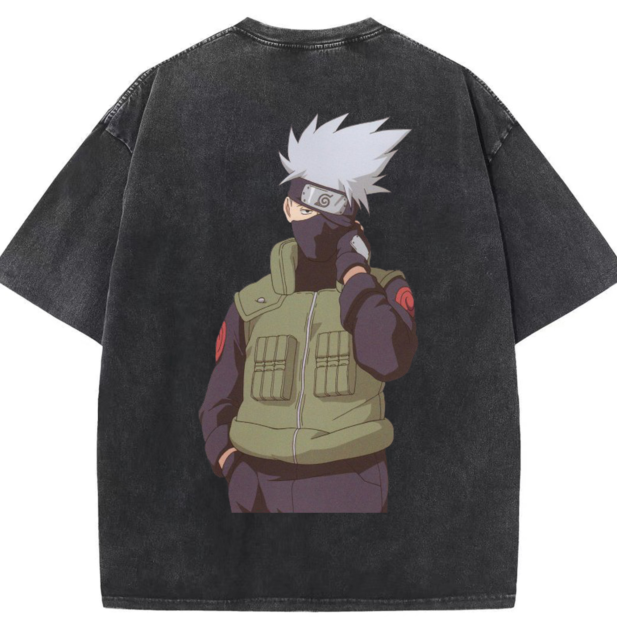 （画像用） NARUTO -ナルト- はたけ カカシ Hatake Kakashi 綿100% ヴィンテージ風 半袖Tシャツ（背面プリント）