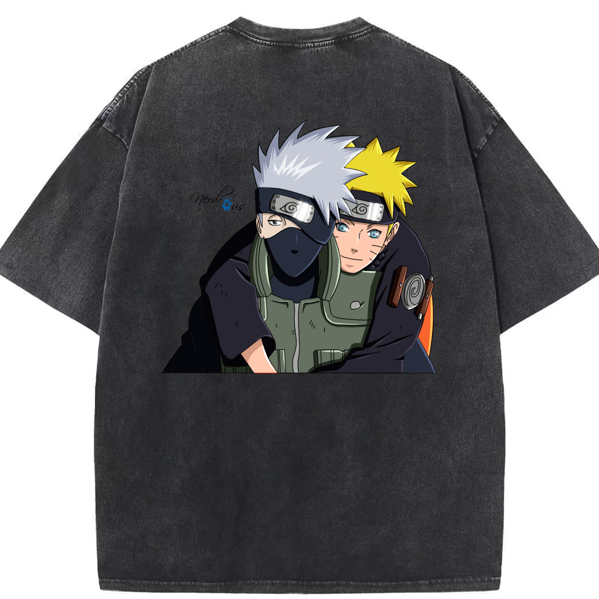 （画像用） NARUTO -ナルト- はたけ カカシ Hatake Kakashi 綿100% ヴィンテージ風 半袖Tシャツ（背面プリント）