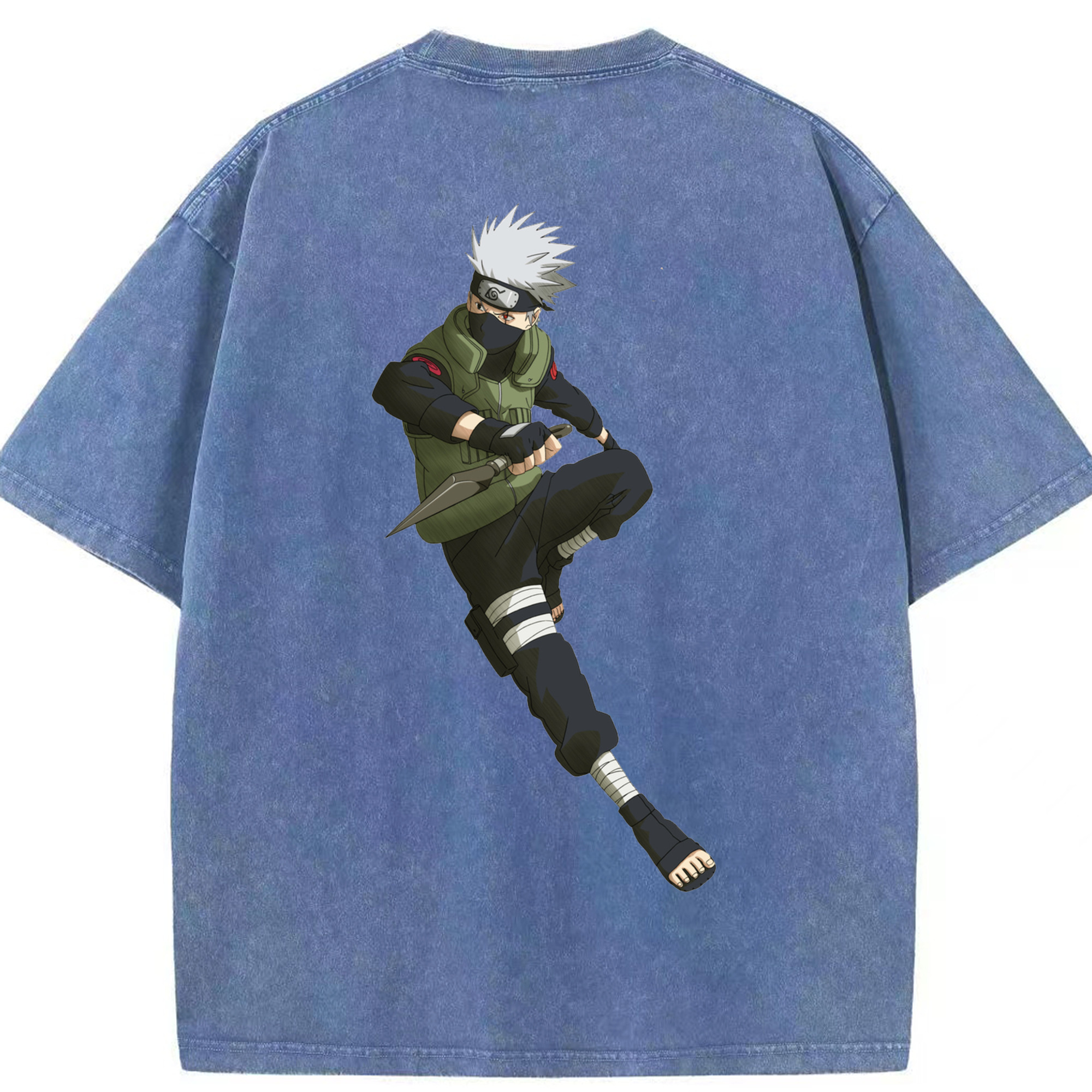 （画像用） NARUTO -ナルト- はたけ カカシ Hatake Kakashi 綿100% ヴィンテージ風 半袖Tシャツ（背面プリント）