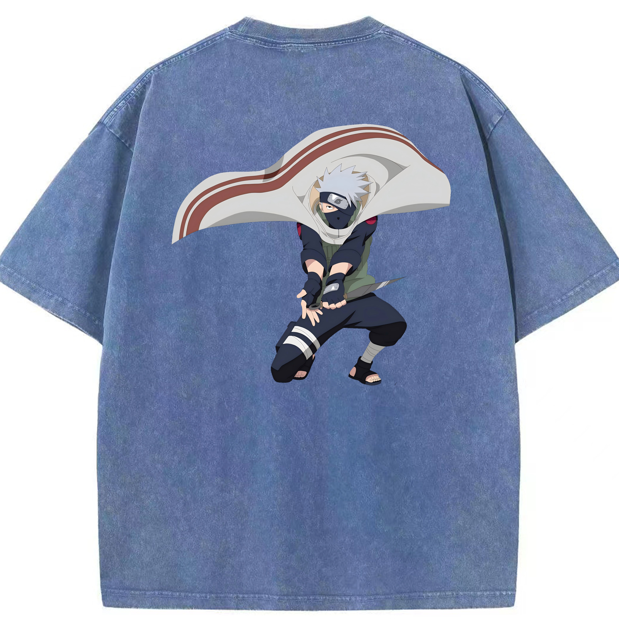 （画像用） NARUTO -ナルト- はたけ カカシ Hatake Kakashi 綿100% ヴィンテージ風 半袖Tシャツ（背面プリント）
