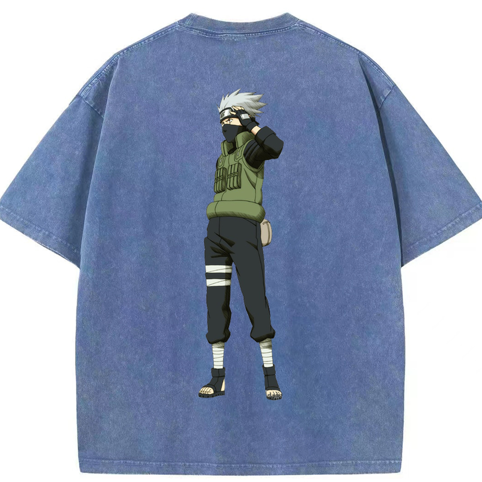 （画像用） NARUTO -ナルト- はたけ カカシ Hatake Kakashi 綿100% ヴィンテージ風 半袖Tシャツ（背面プリント）