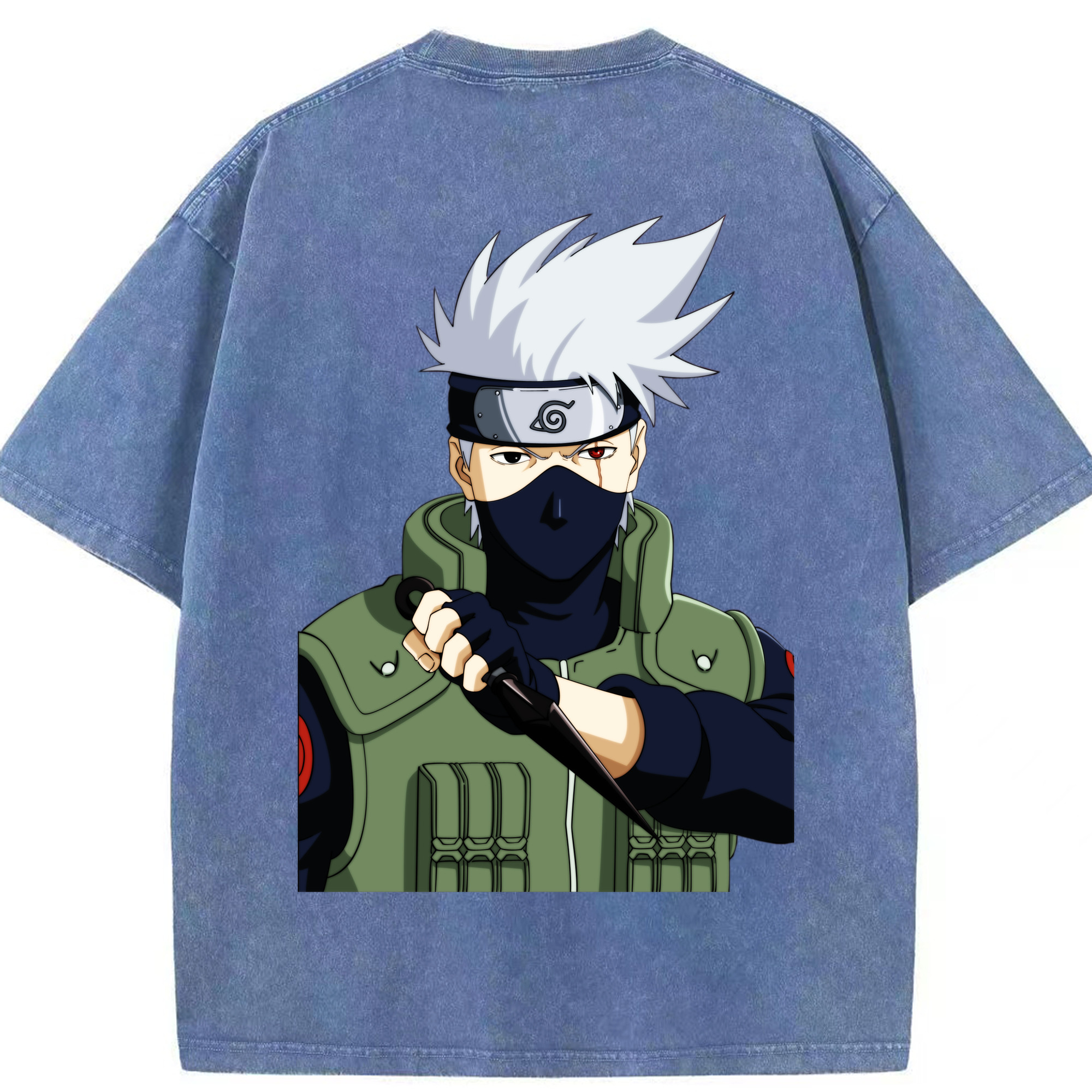 （画像用） NARUTO -ナルト- はたけ カカシ Hatake Kakashi 綿100% ヴィンテージ風 半袖Tシャツ（背面プリント）