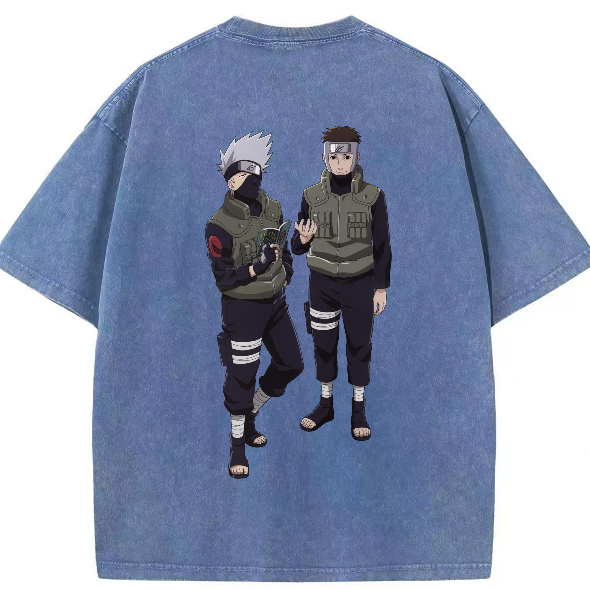 （画像用） NARUTO -ナルト- はたけ カカシ Hatake Kakashi 綿100% ヴィンテージ風 半袖Tシャツ（背面プリント）