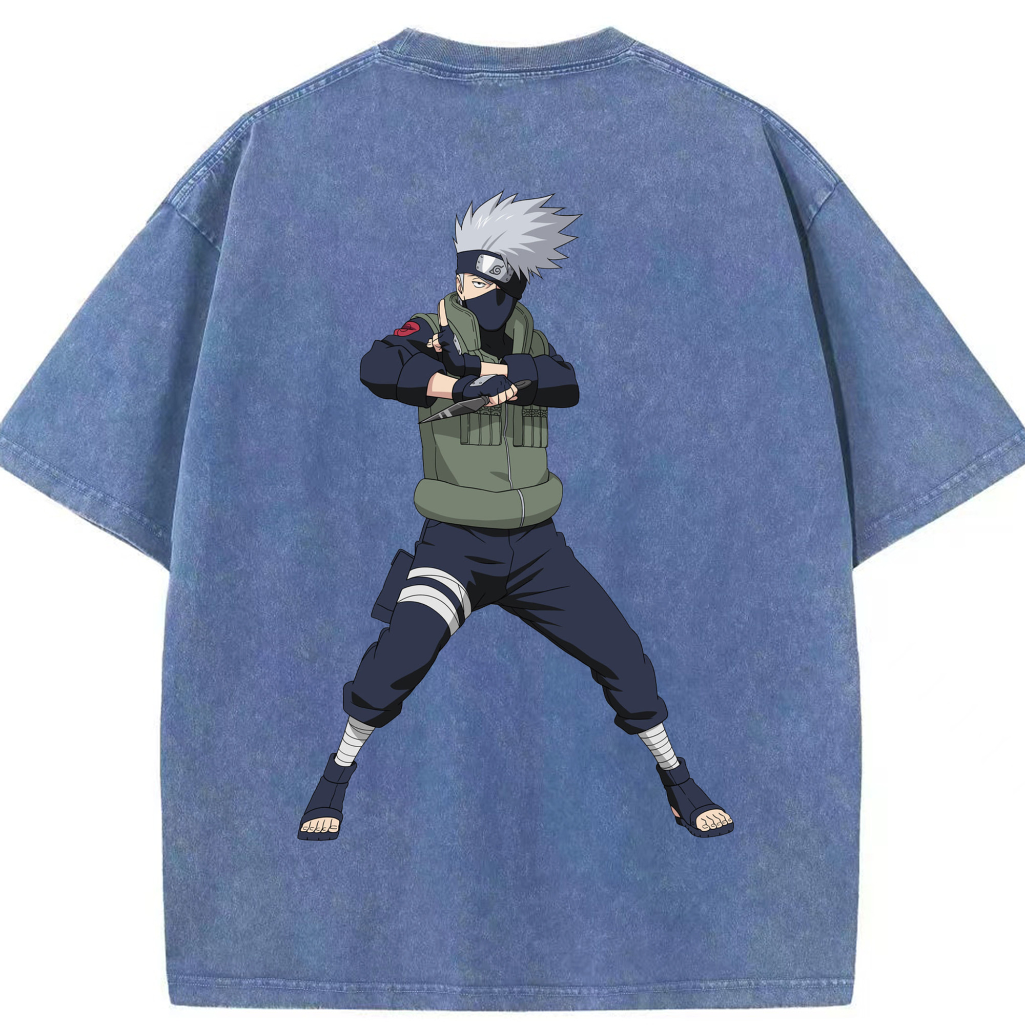 （画像用） NARUTO -ナルト- はたけ カカシ Hatake Kakashi 綿100% ヴィンテージ風 半袖Tシャツ（背面プリント）