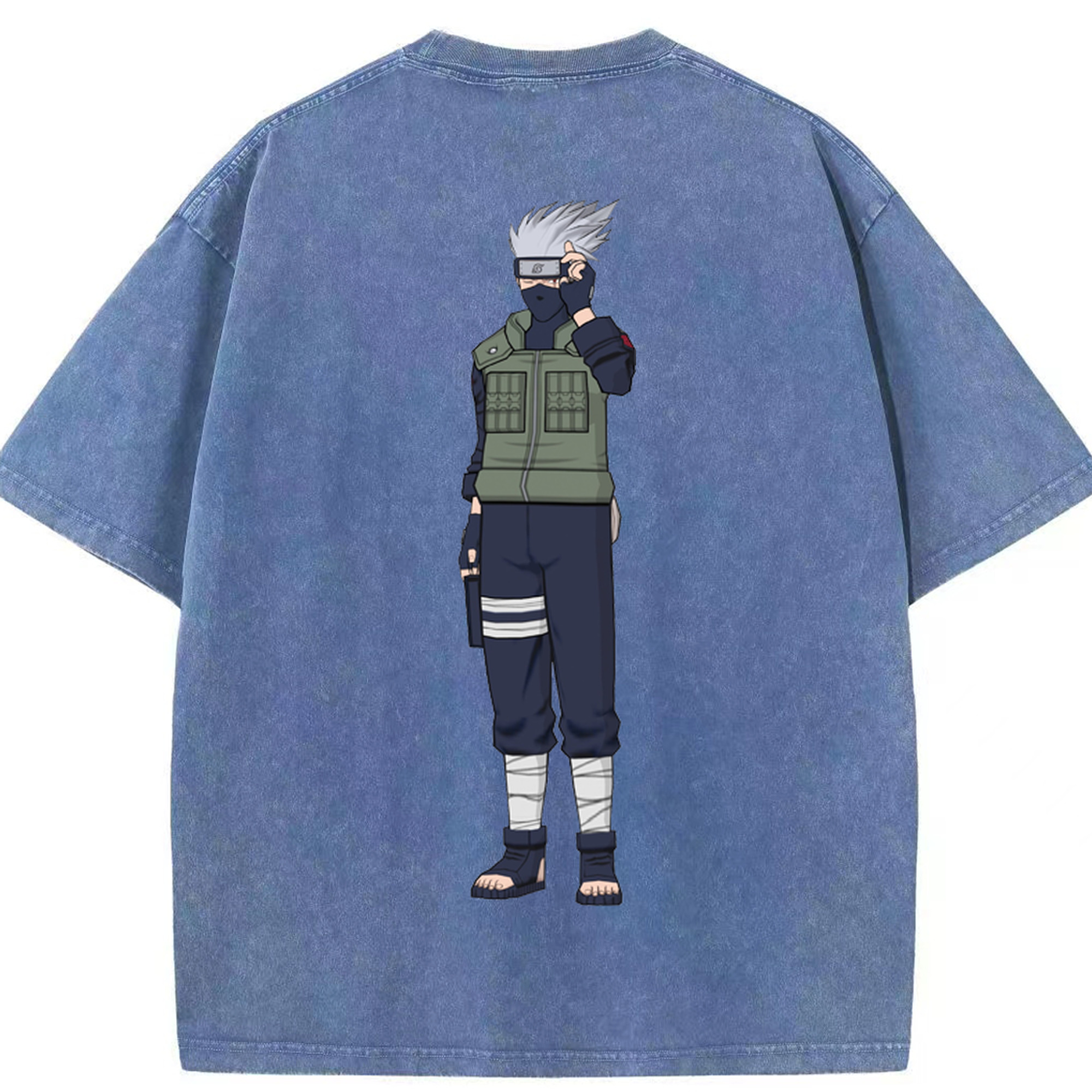（画像用） NARUTO -ナルト- はたけ カカシ Hatake Kakashi 綿100% ヴィンテージ風 半袖Tシャツ（背面プリント）