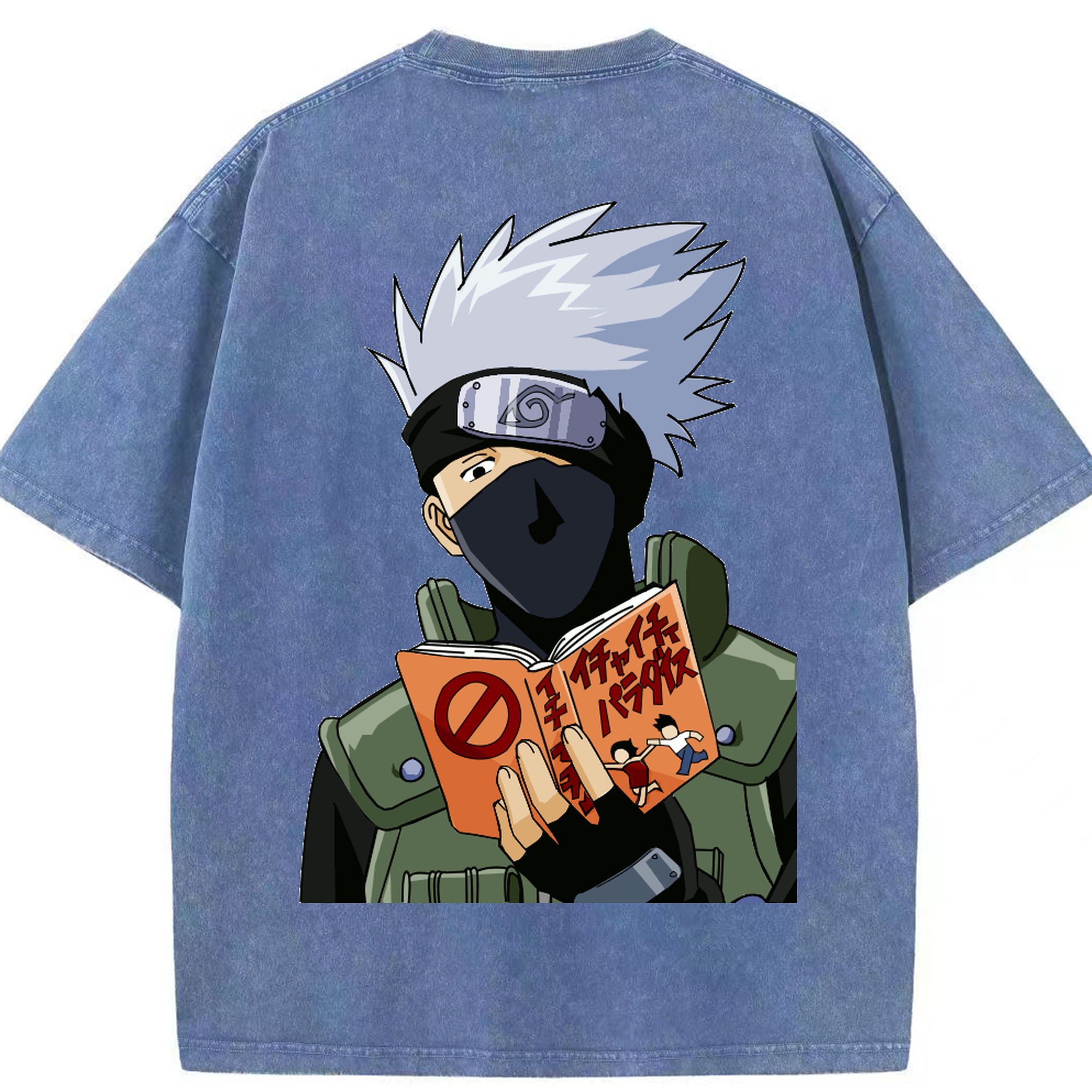 （画像用） NARUTO -ナルト- はたけ カカシ Hatake Kakashi 綿100% ヴィンテージ風 半袖Tシャツ（背面プリント）