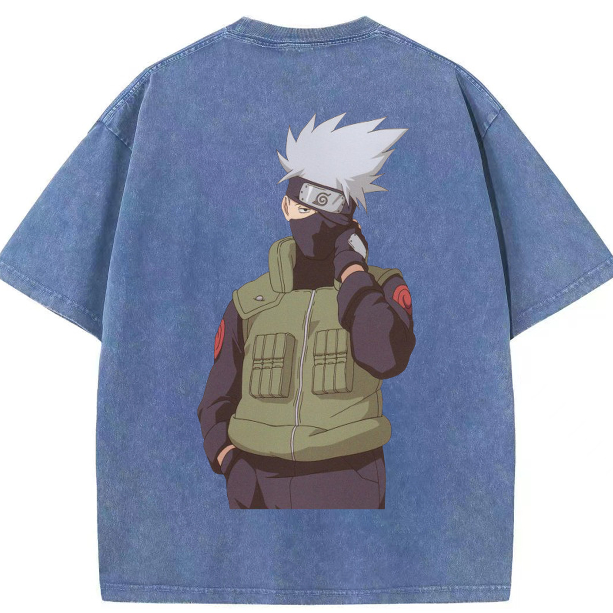（画像用） NARUTO -ナルト- はたけ カカシ Hatake Kakashi 綿100% ヴィンテージ風 半袖Tシャツ（背面プリント）