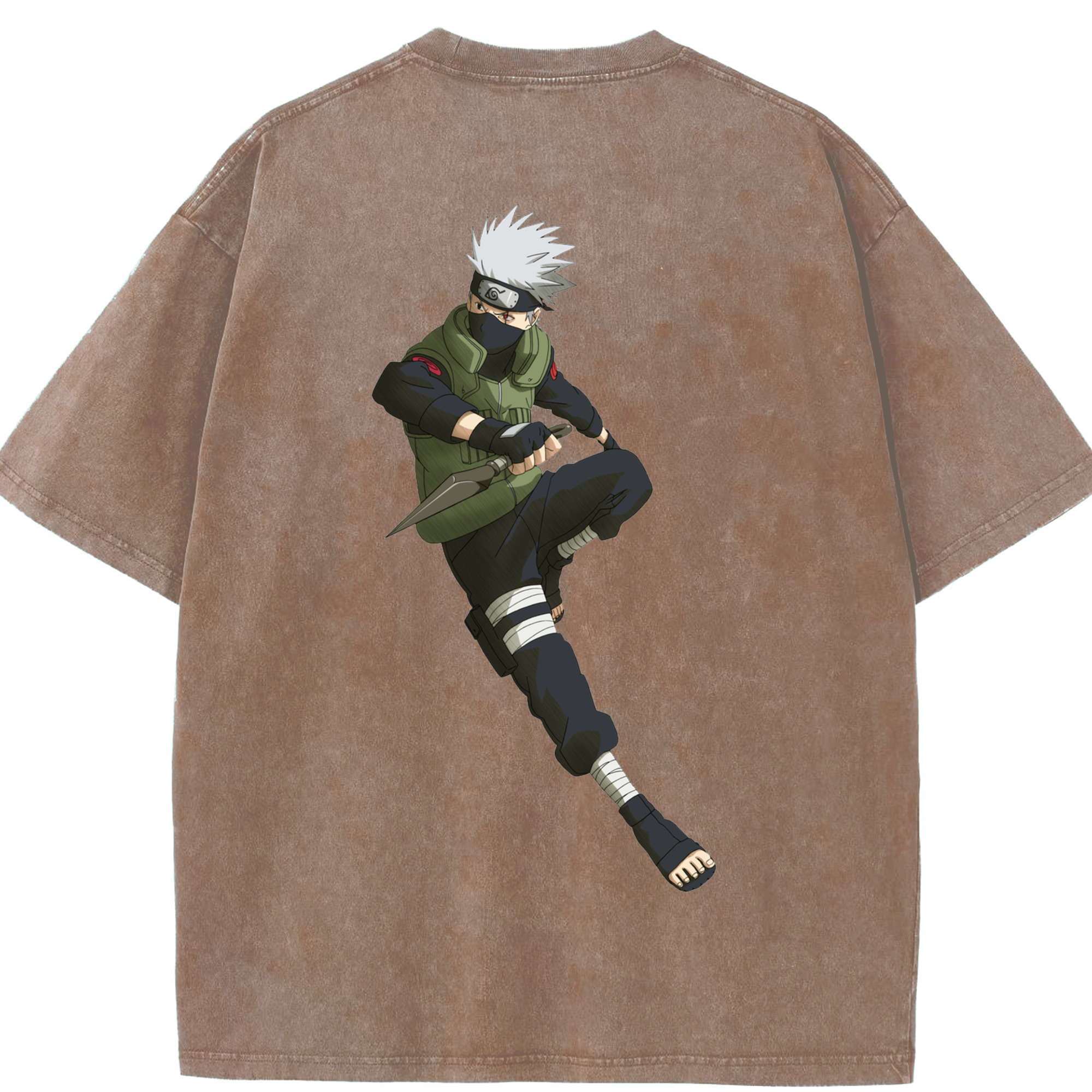（画像用） NARUTO -ナルト- はたけ カカシ Hatake Kakashi 綿100% ヴィンテージ風 半袖Tシャツ（背面プリント）