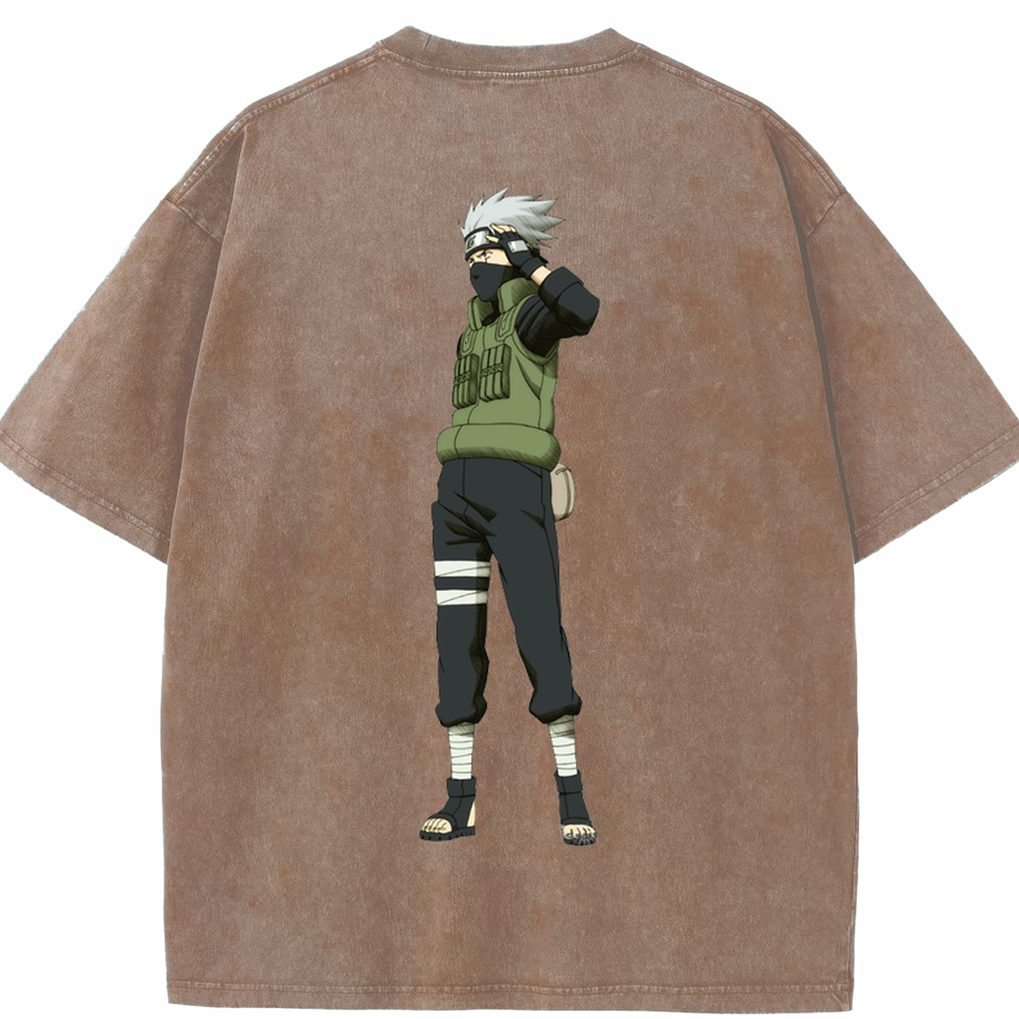 （画像用） NARUTO -ナルト- はたけ カカシ Hatake Kakashi 綿100% ヴィンテージ風 半袖Tシャツ（背面プリント）