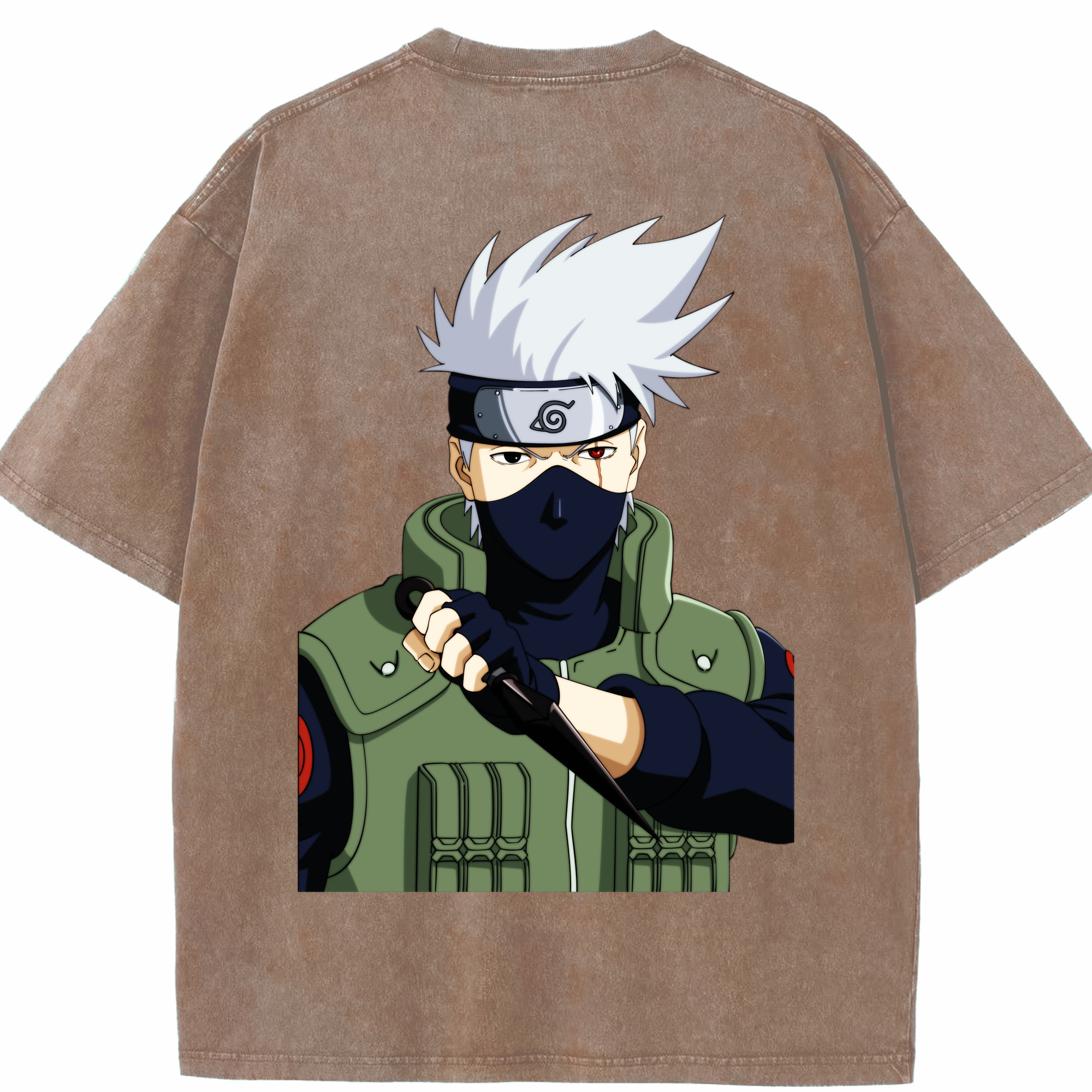 （画像用） NARUTO -ナルト- はたけ カカシ Hatake Kakashi 綿100% ヴィンテージ風 半袖Tシャツ（背面プリント）