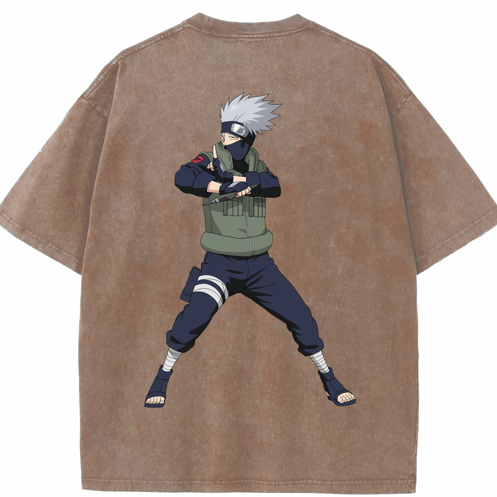 （画像用） NARUTO -ナルト- はたけ カカシ Hatake Kakashi 綿100% ヴィンテージ風 半袖Tシャツ（背面プリント）