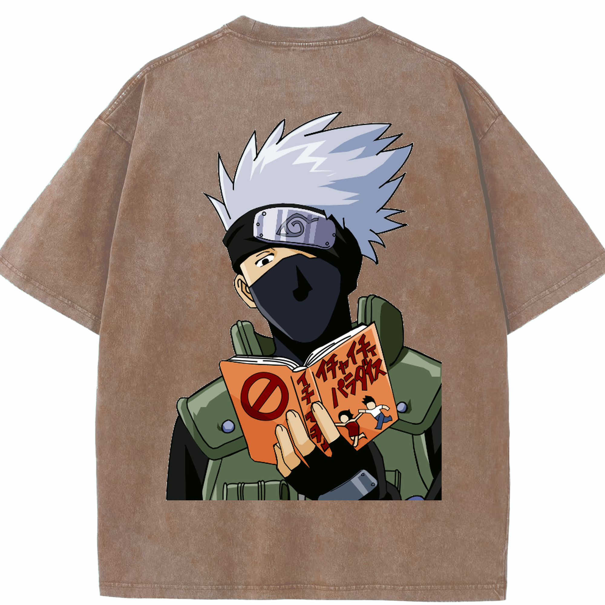 （画像用） NARUTO -ナルト- はたけ カカシ Hatake Kakashi 綿100% ヴィンテージ風 半袖Tシャツ（背面プリント）