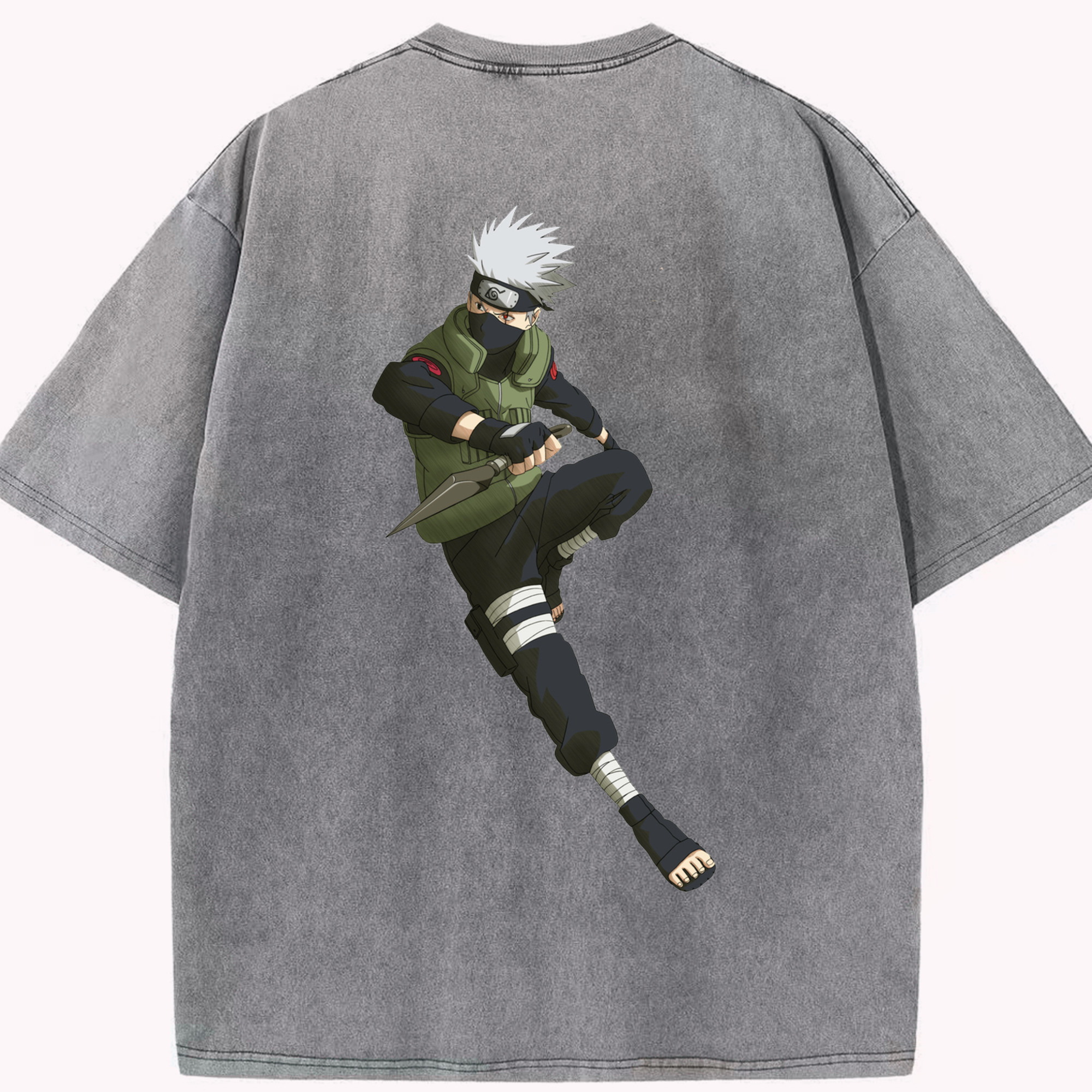 （画像用） NARUTO -ナルト- はたけ カカシ Hatake Kakashi 綿100% ヴィンテージ風 半袖Tシャツ（背面プリント）