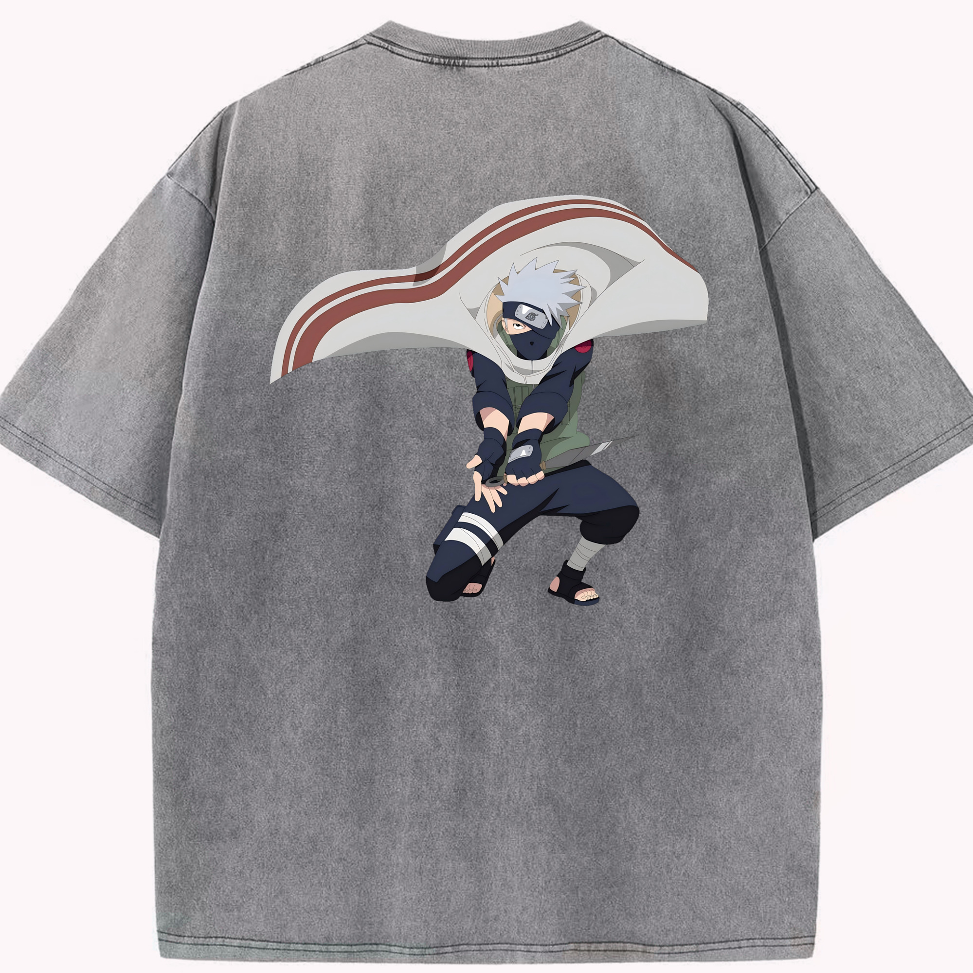 （画像用） NARUTO -ナルト- はたけ カカシ Hatake Kakashi 綿100% ヴィンテージ風 半袖Tシャツ（背面プリント）
