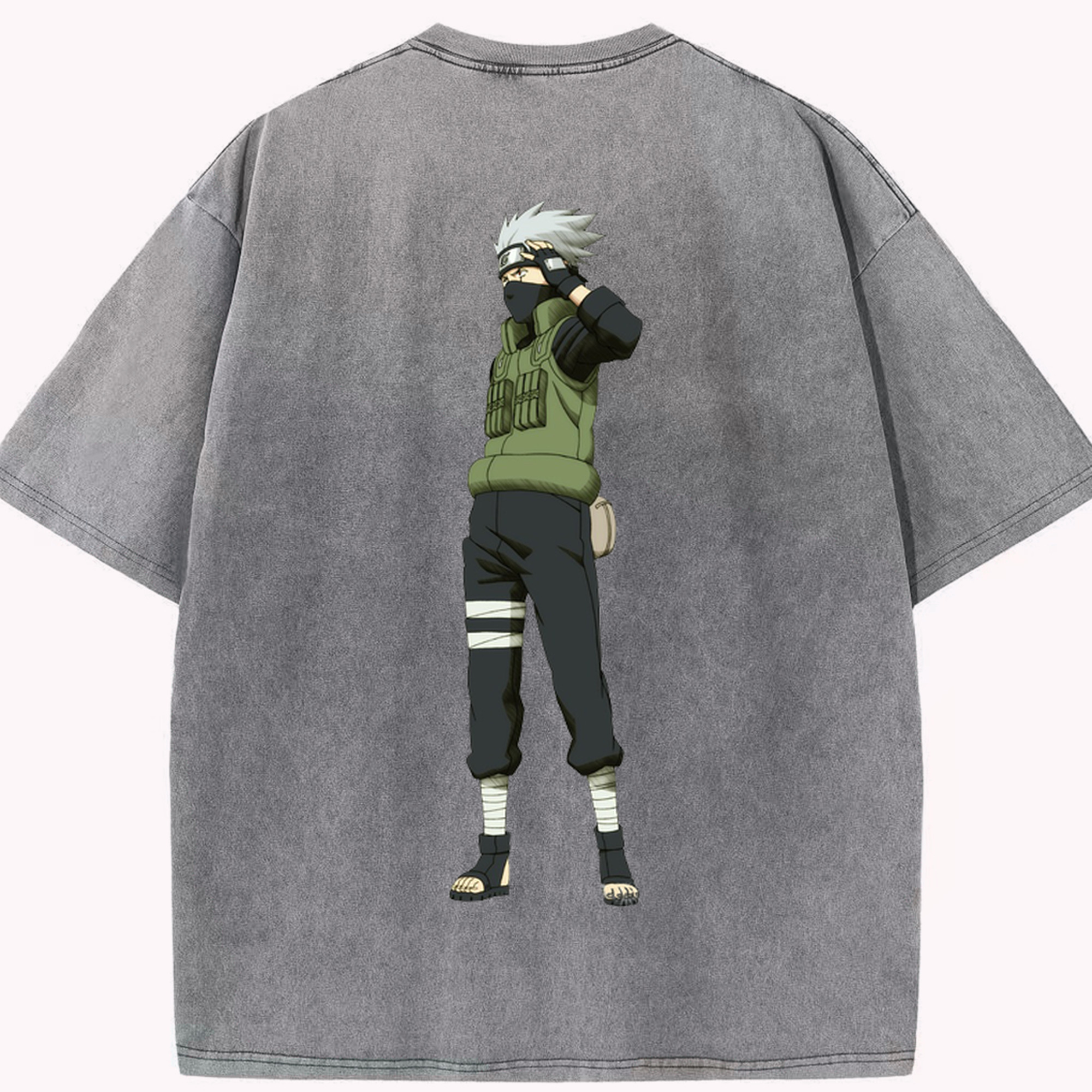 （画像用） NARUTO -ナルト- はたけ カカシ Hatake Kakashi 綿100% ヴィンテージ風 半袖Tシャツ（背面プリント）