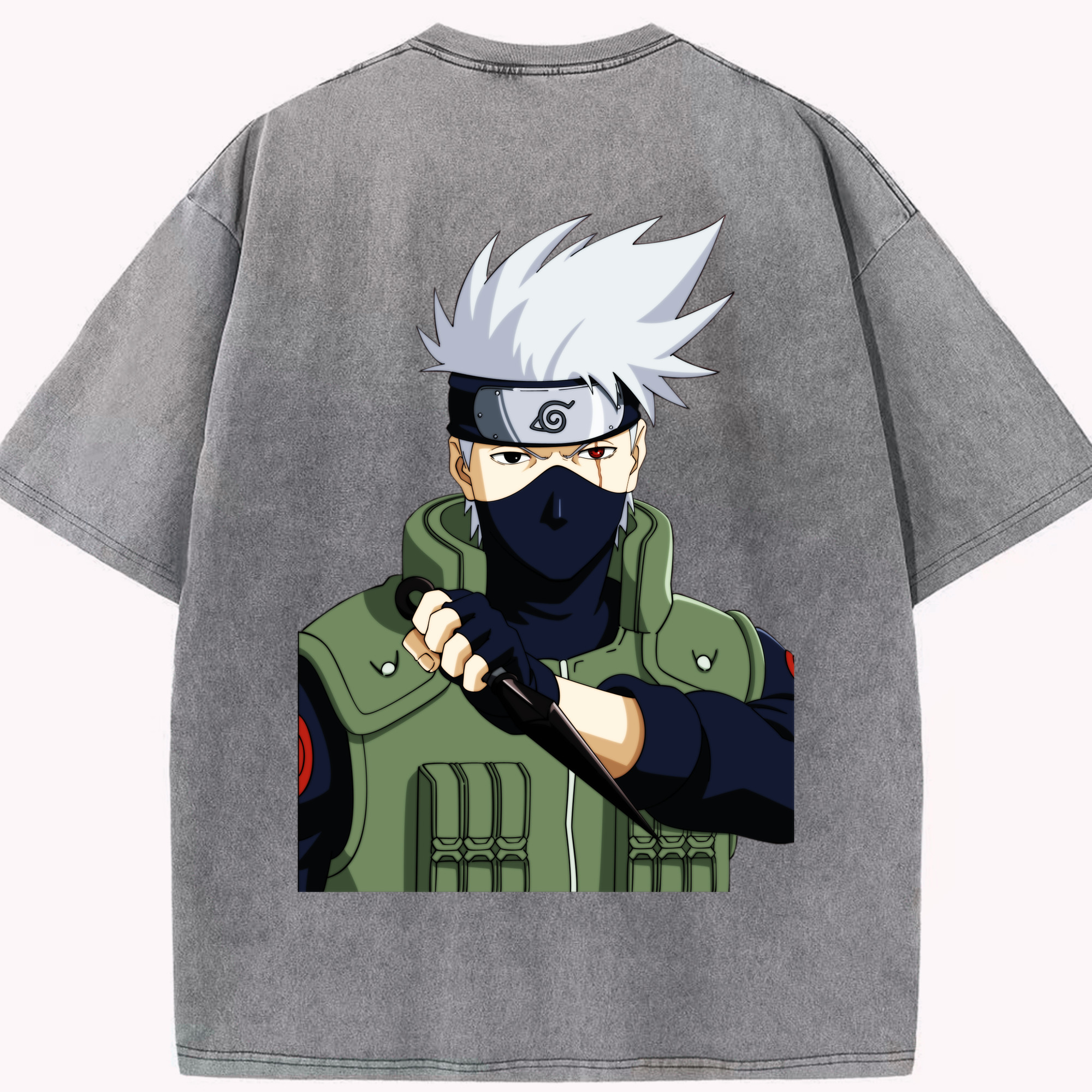 （画像用） NARUTO -ナルト- はたけ カカシ Hatake Kakashi 綿100% ヴィンテージ風 半袖Tシャツ（背面プリント）