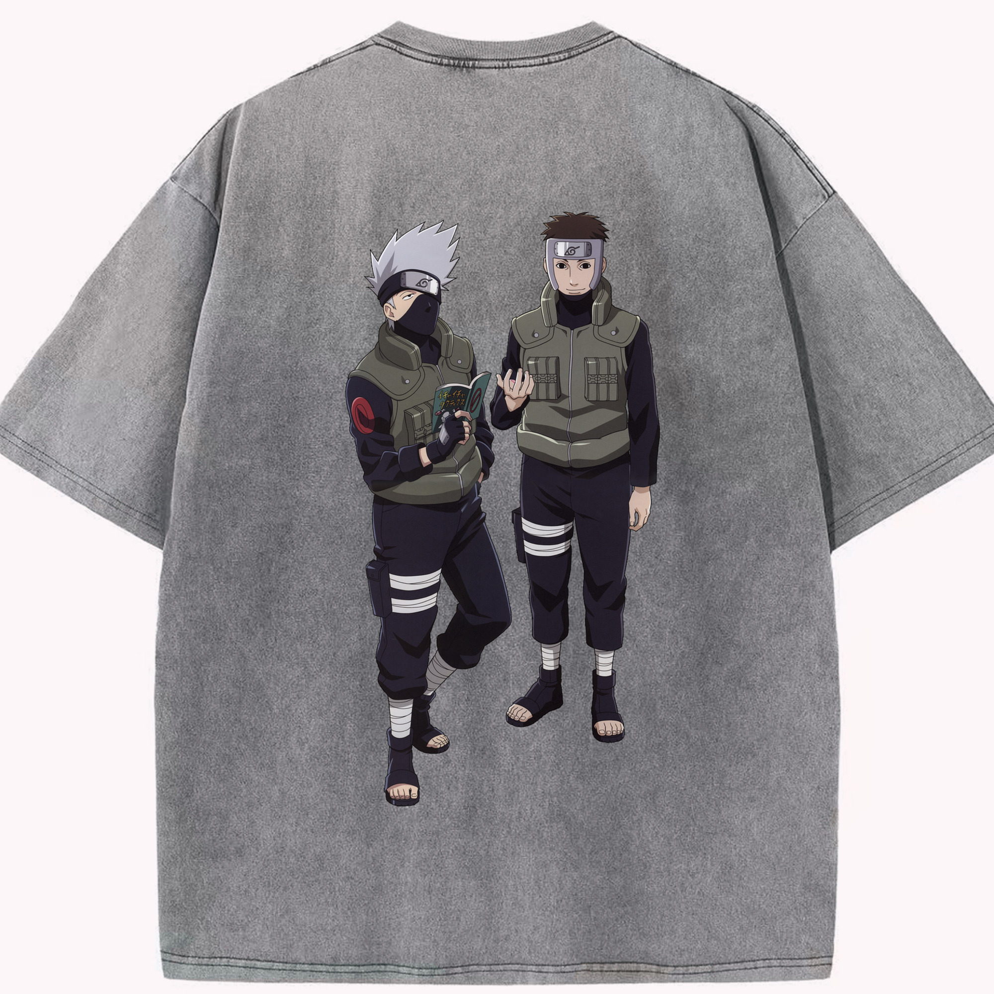 （画像用） NARUTO -ナルト- はたけ カカシ Hatake Kakashi 綿100% ヴィンテージ風 半袖Tシャツ（背面プリント）