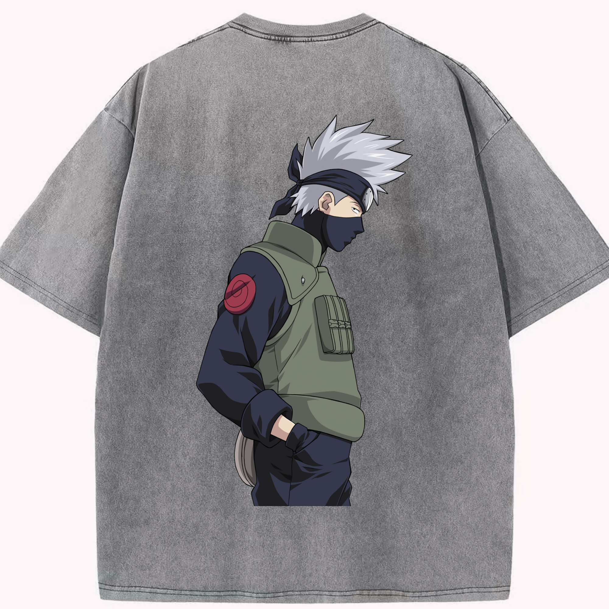 （画像用） NARUTO -ナルト- はたけ カカシ Hatake Kakashi 綿100% ヴィンテージ風 半袖Tシャツ（背面プリント）