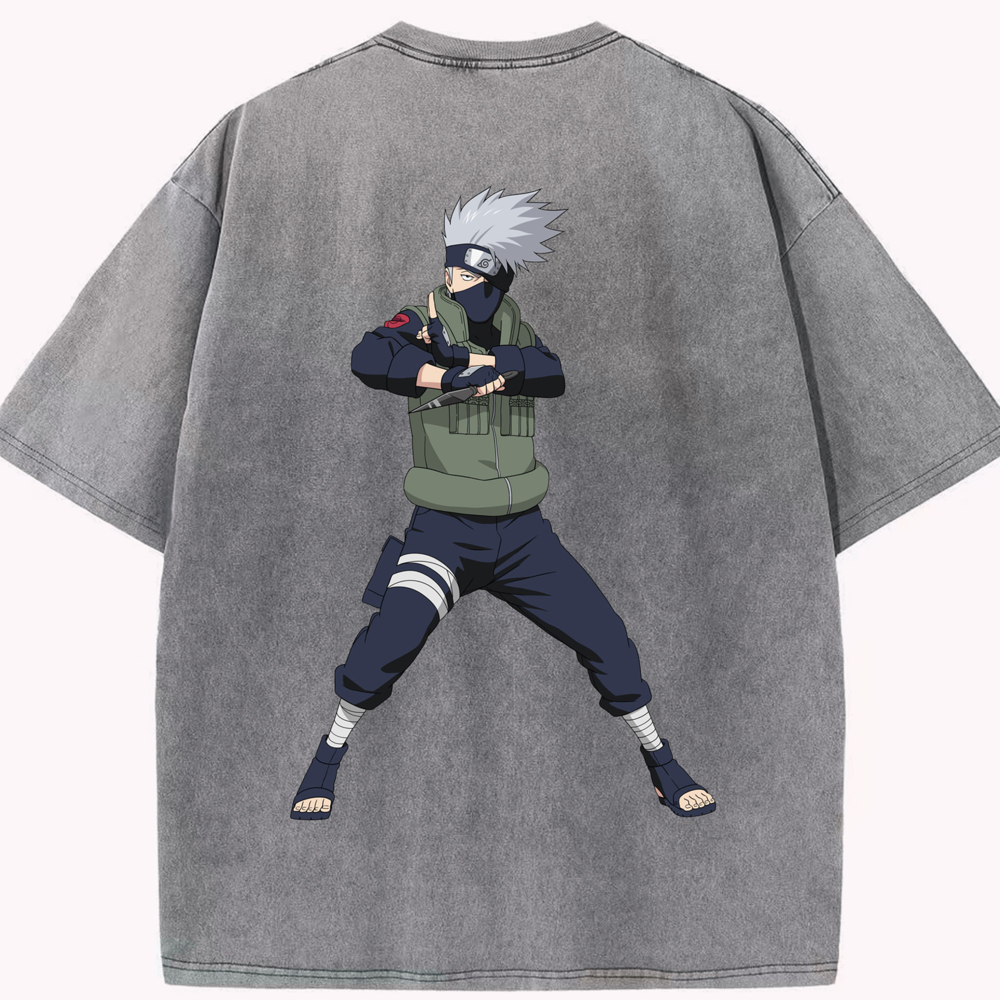 （画像用） NARUTO -ナルト- はたけ カカシ Hatake Kakashi 綿100% ヴィンテージ風 半袖Tシャツ（背面プリント）