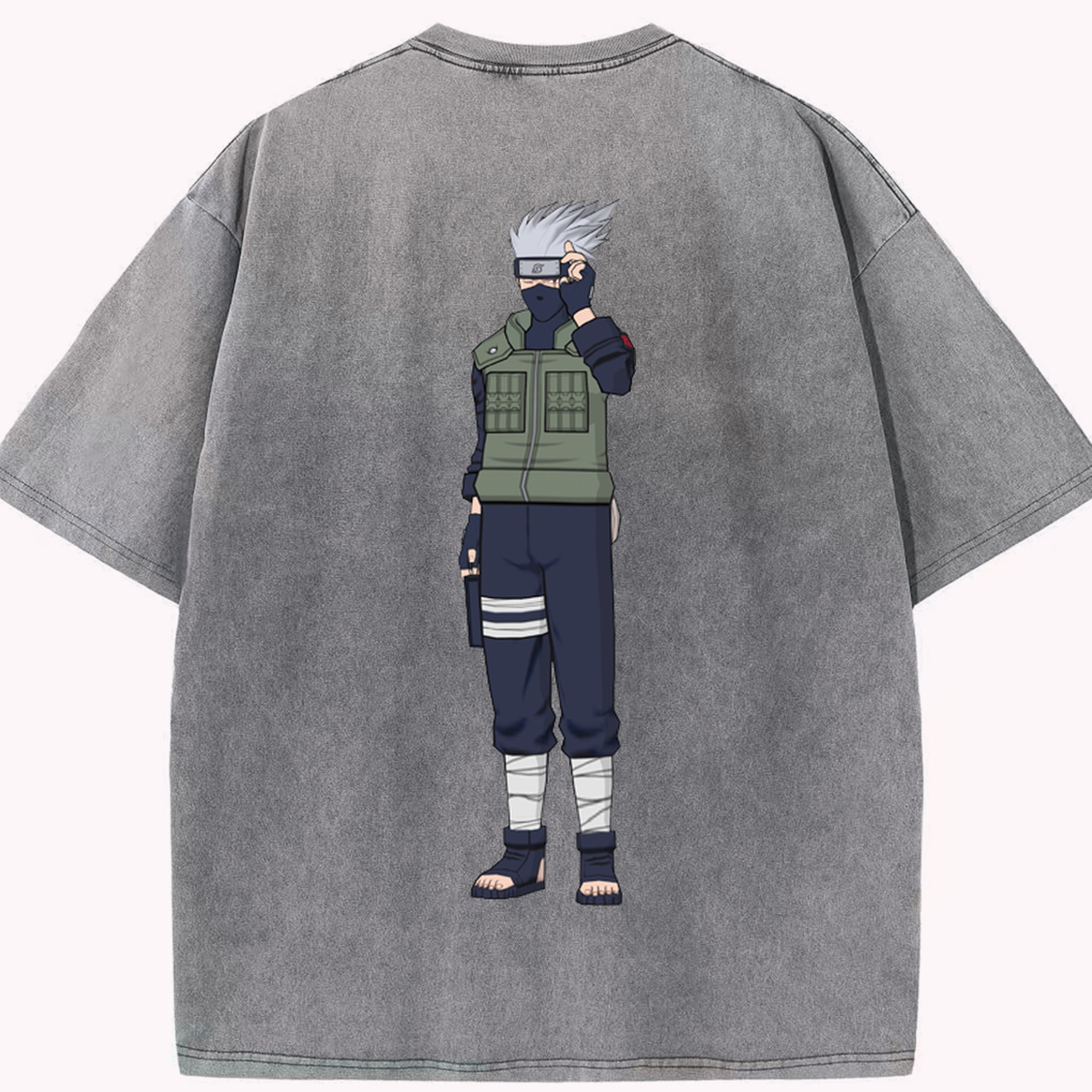 （画像用） NARUTO -ナルト- はたけ カカシ Hatake Kakashi 綿100% ヴィンテージ風 半袖Tシャツ（背面プリント）