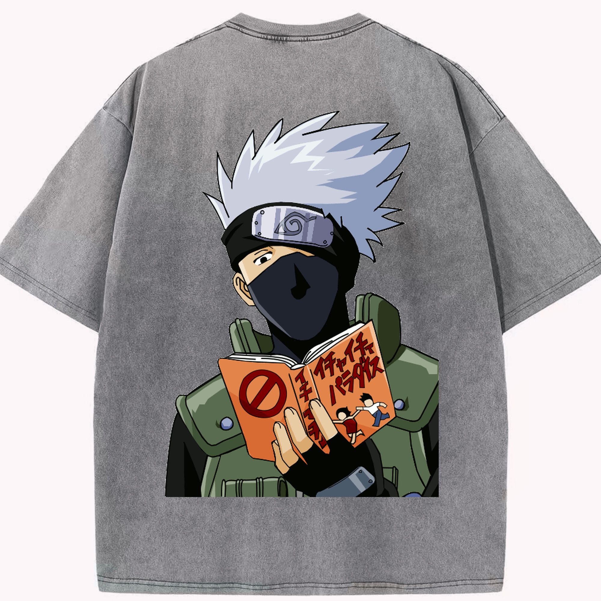 （画像用） NARUTO -ナルト- はたけ カカシ Hatake Kakashi 綿100% ヴィンテージ風 半袖Tシャツ（背面プリント）