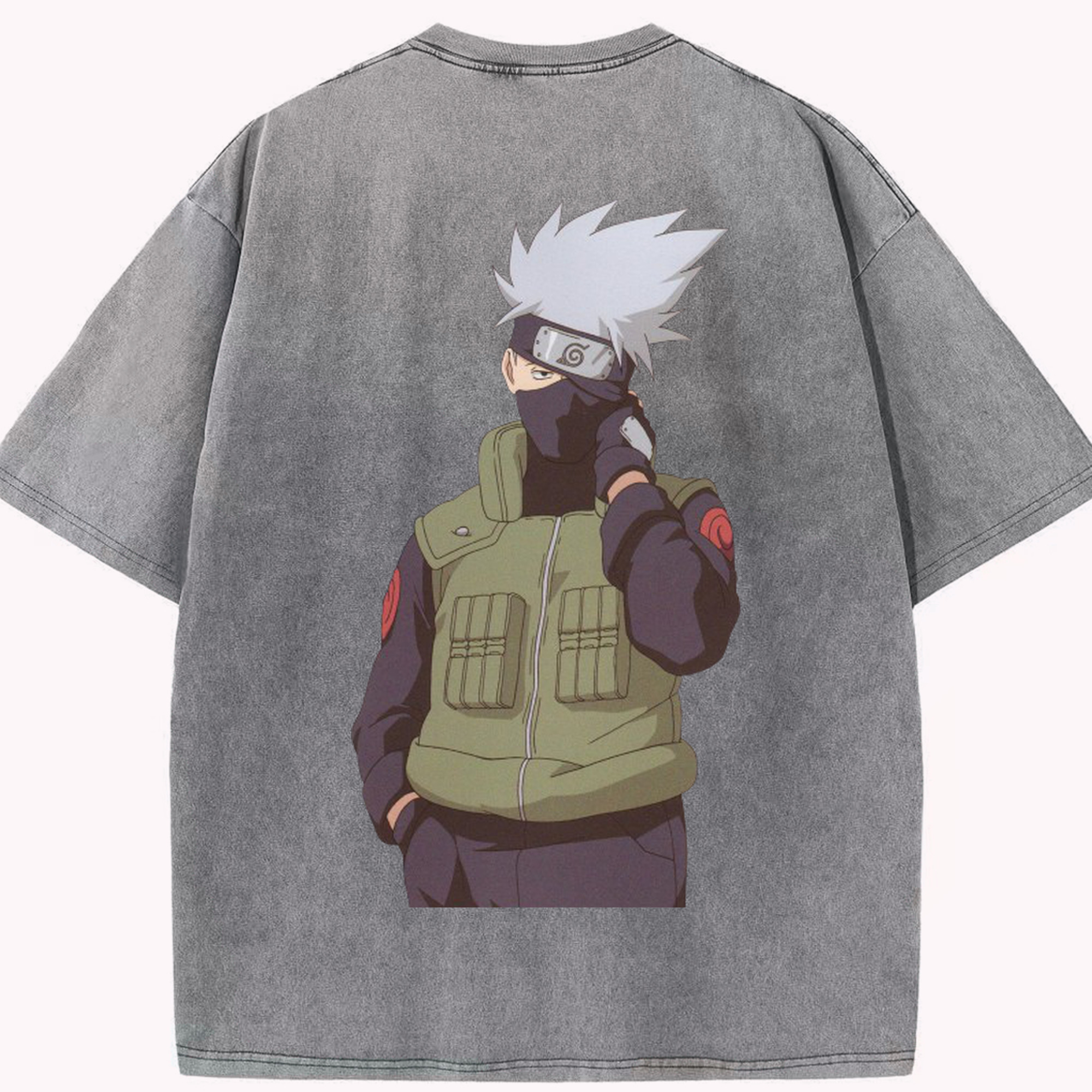（画像用） NARUTO -ナルト- はたけ カカシ Hatake Kakashi 綿100% ヴィンテージ風 半袖Tシャツ（背面プリント）