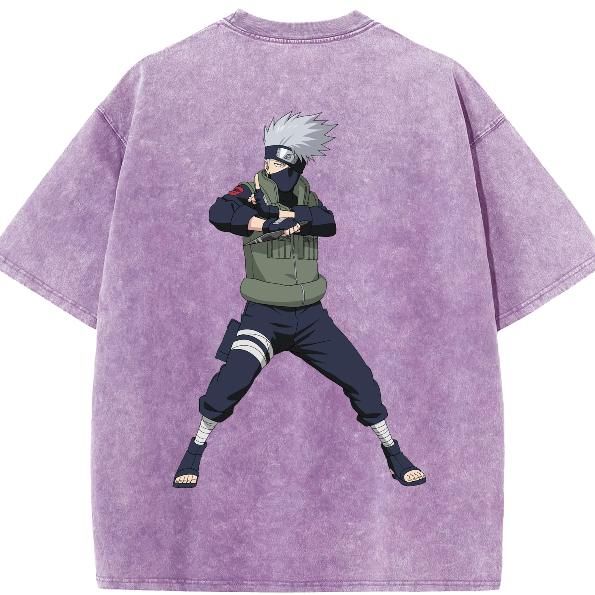（画像用） NARUTO -ナルト- はたけ カカシ Hatake Kakashi 綿100% ヴィンテージ風 半袖Tシャツ（背面プリント）