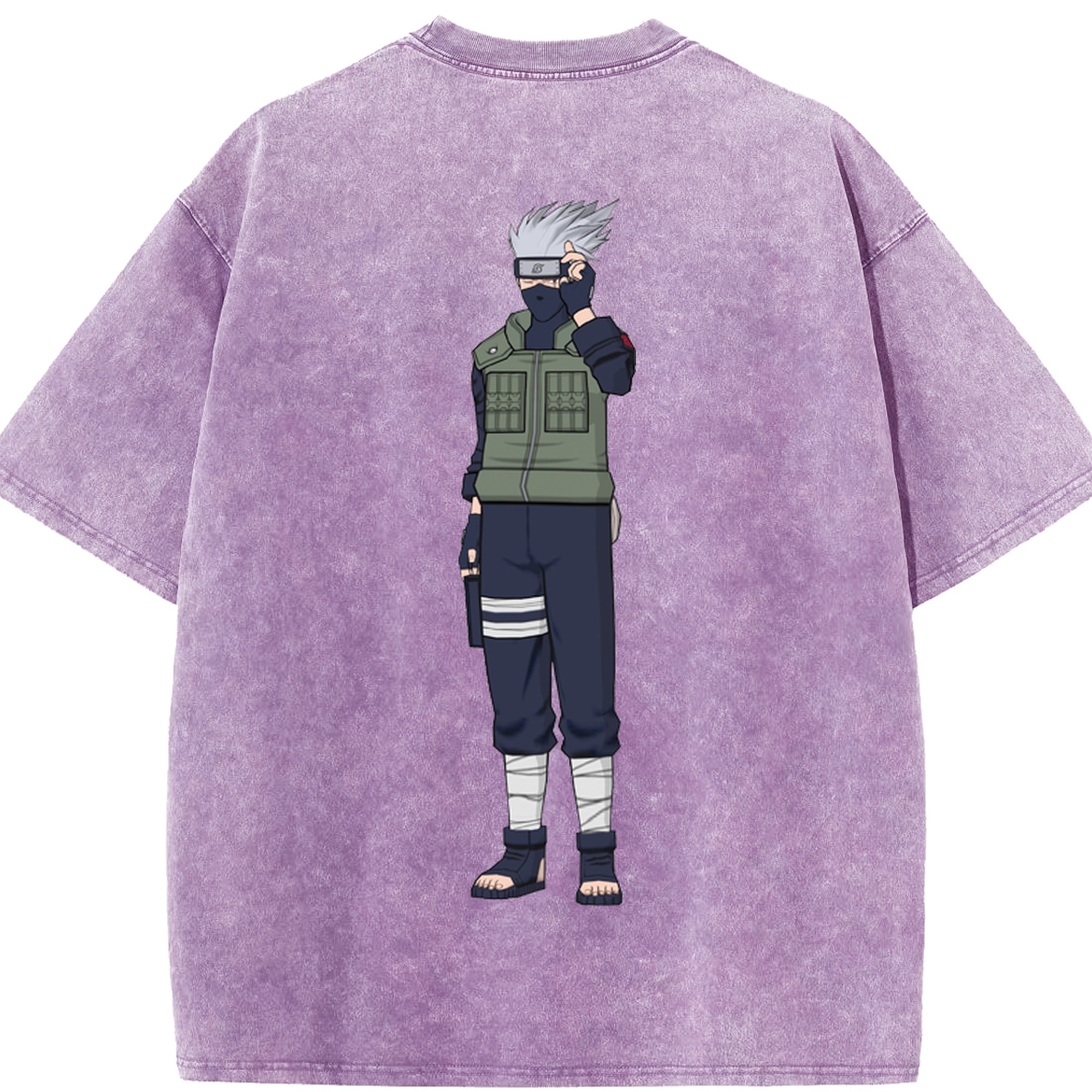 （画像用） NARUTO -ナルト- はたけ カカシ Hatake Kakashi 綿100% ヴィンテージ風 半袖Tシャツ（背面プリント）
