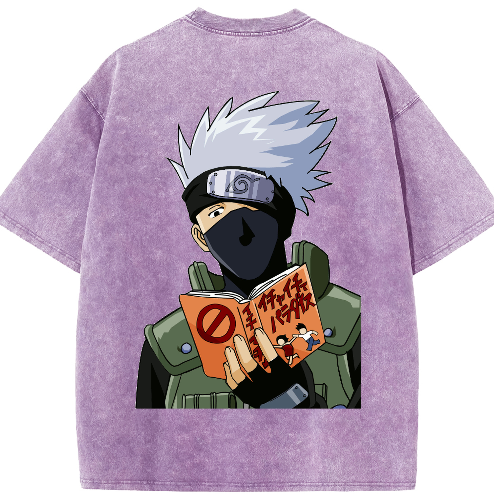 （画像用） NARUTO -ナルト- はたけ カカシ Hatake Kakashi 綿100% ヴィンテージ風 半袖Tシャツ（背面プリント）
