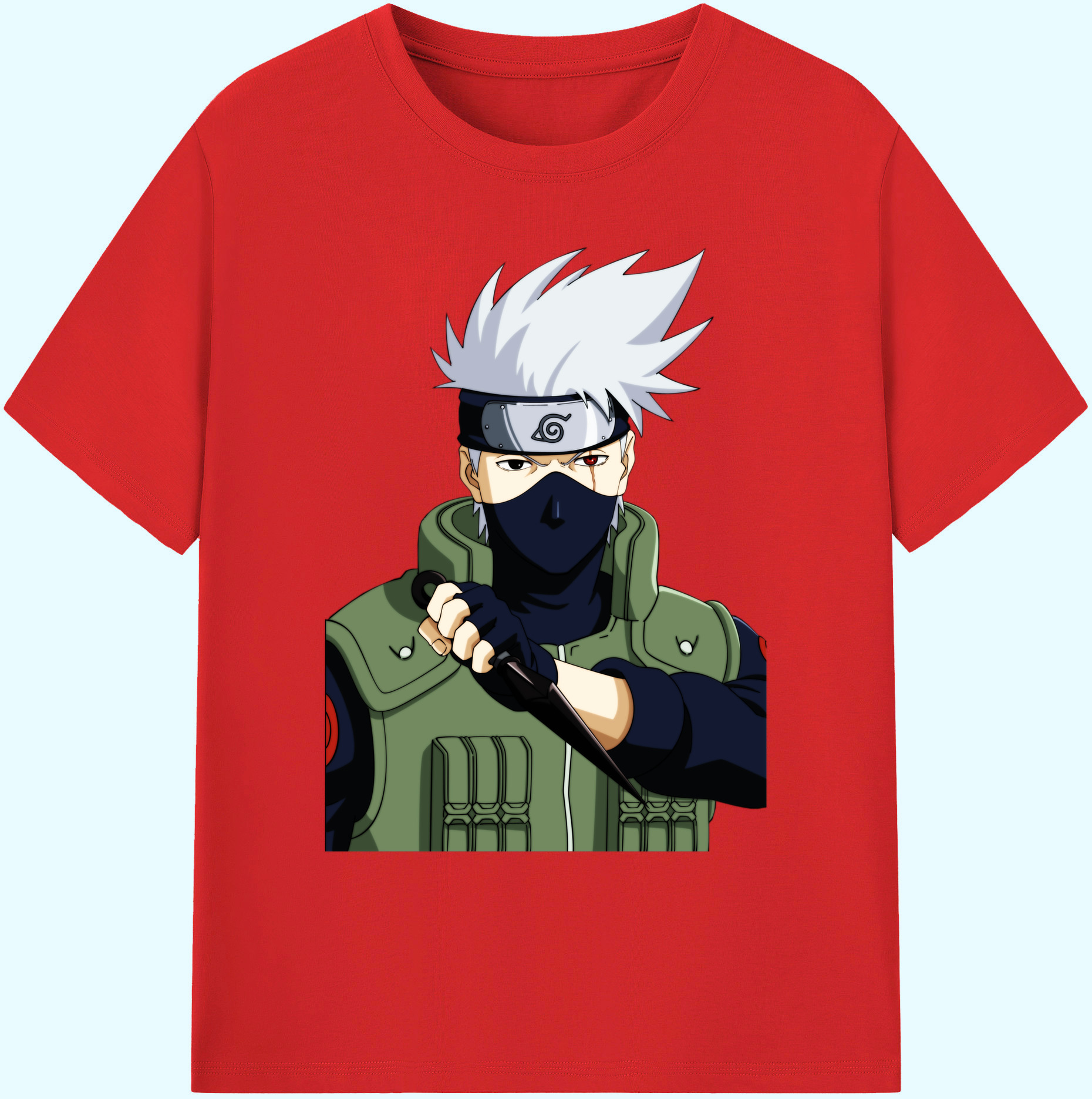（画像用） NARUTO -ナルト- はたけ カカシ Hatake Kakashi 綿100％ メンズ半袖Tシャツ｜肌触りやわらか＆通気性