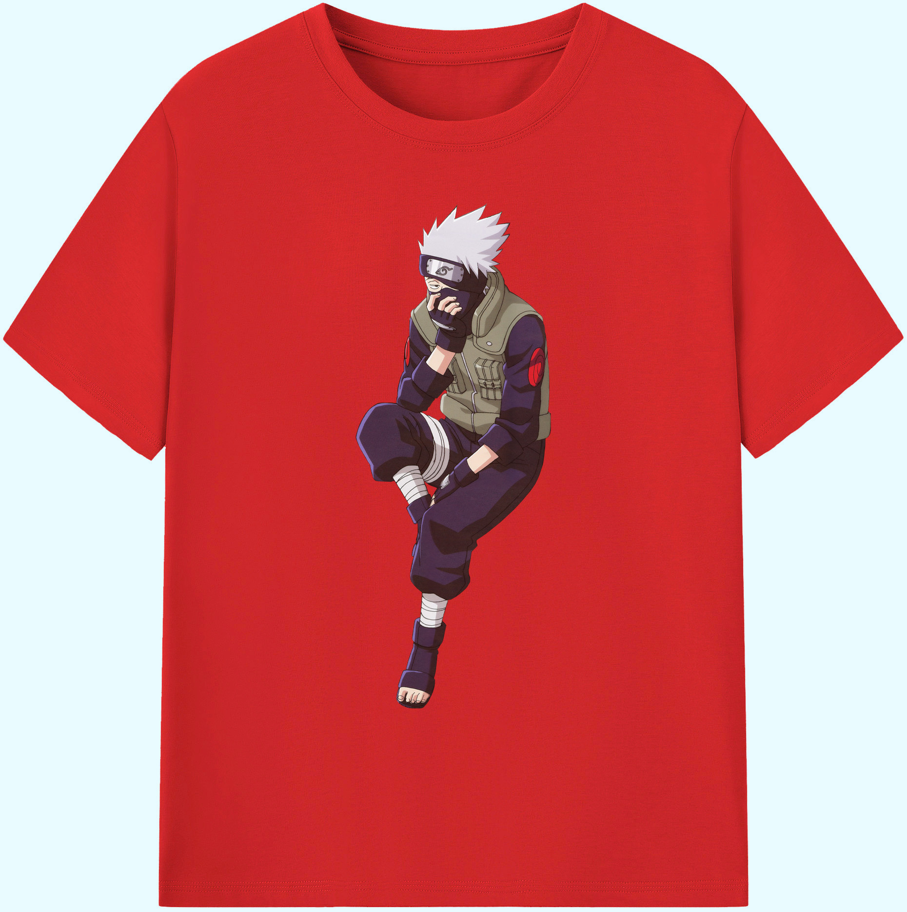 （画像用） NARUTO -ナルト- はたけ カカシ Hatake Kakashi 綿100％ メンズ半袖Tシャツ｜肌触りやわらか＆通気性