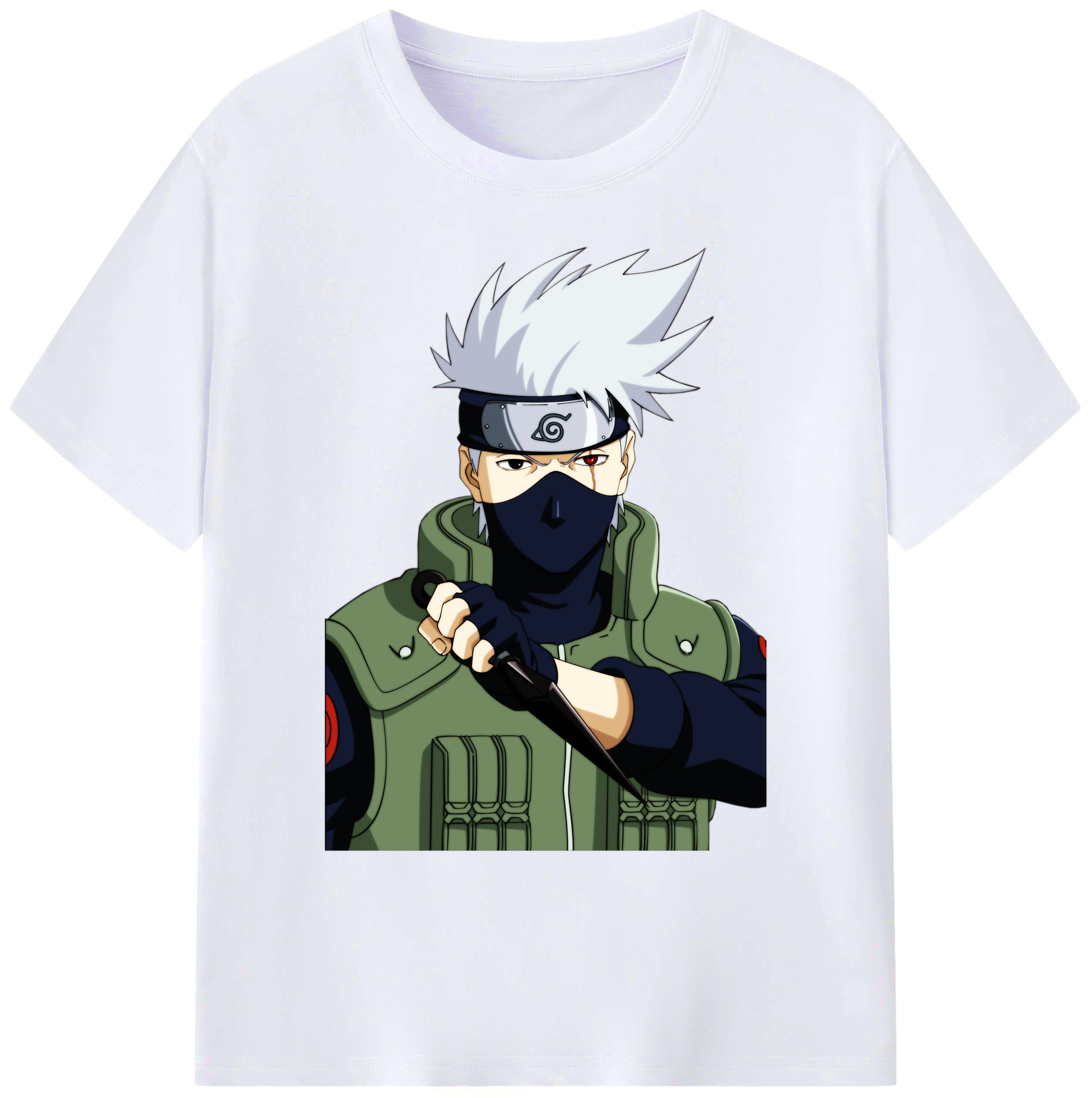 （画像用） NARUTO -ナルト- はたけ カカシ Hatake Kakashi 綿100％ メンズ半袖Tシャツ｜肌触りやわらか＆通気性