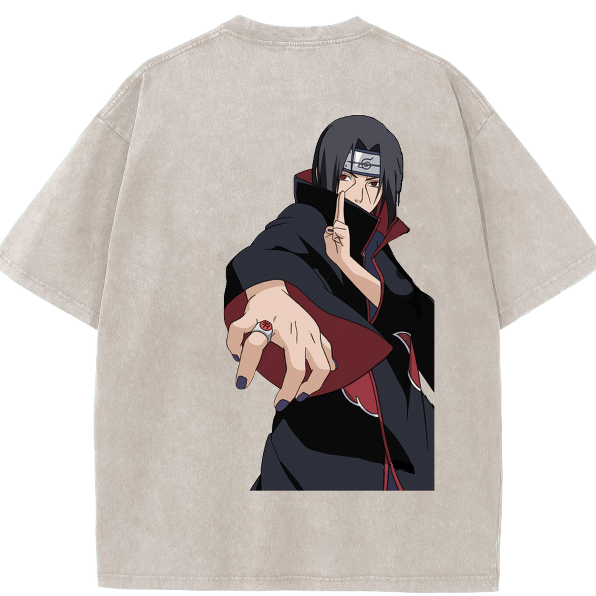 （画像用） NARUTO -ナルト- うちは イタチ Uchiha Itachi 綿100% ヴィンテージ風 半袖Tシャツ（背面プリント）