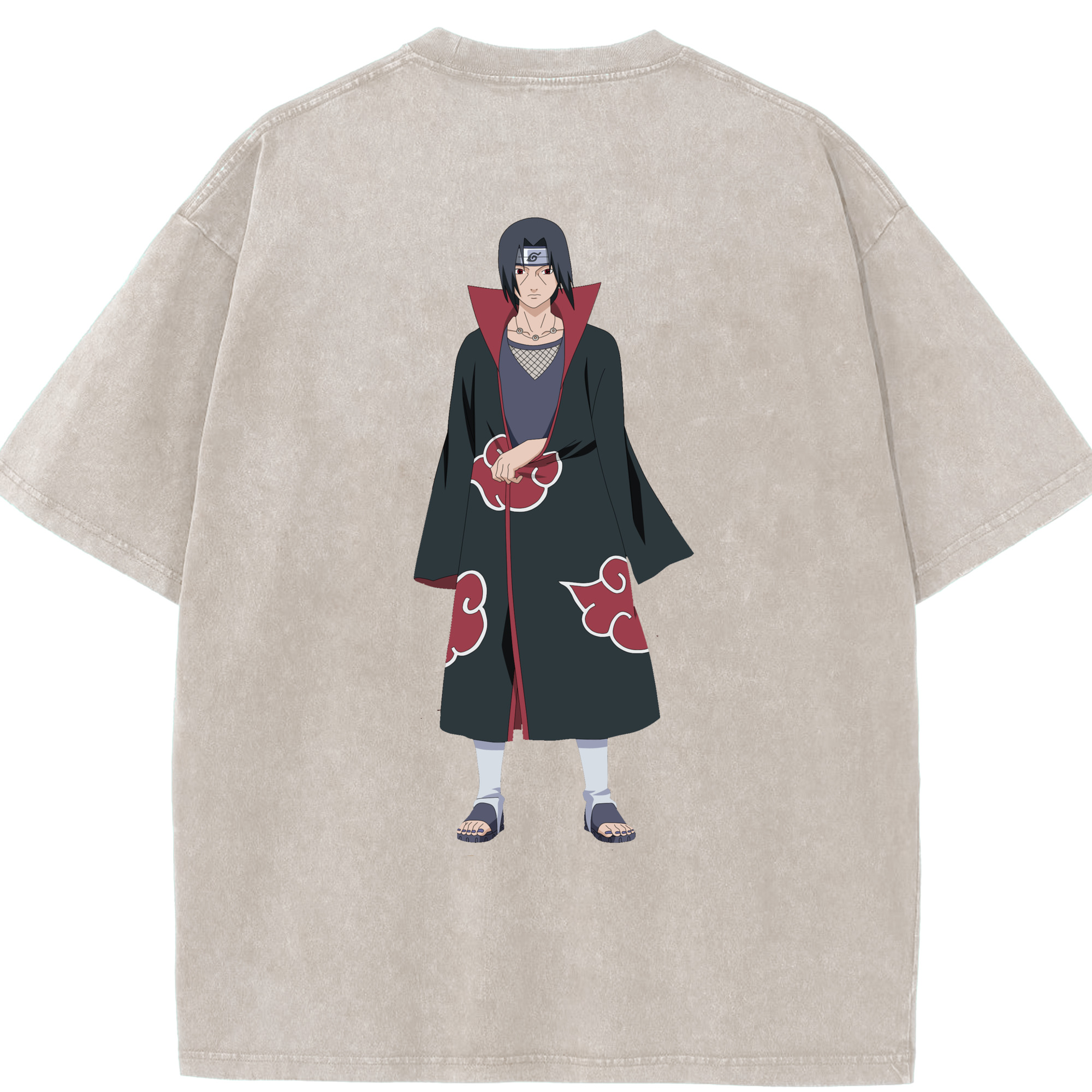 （画像用） NARUTO -ナルト- うちは イタチ Uchiha Itachi 綿100% ヴィンテージ風 半袖Tシャツ（背面プリント）