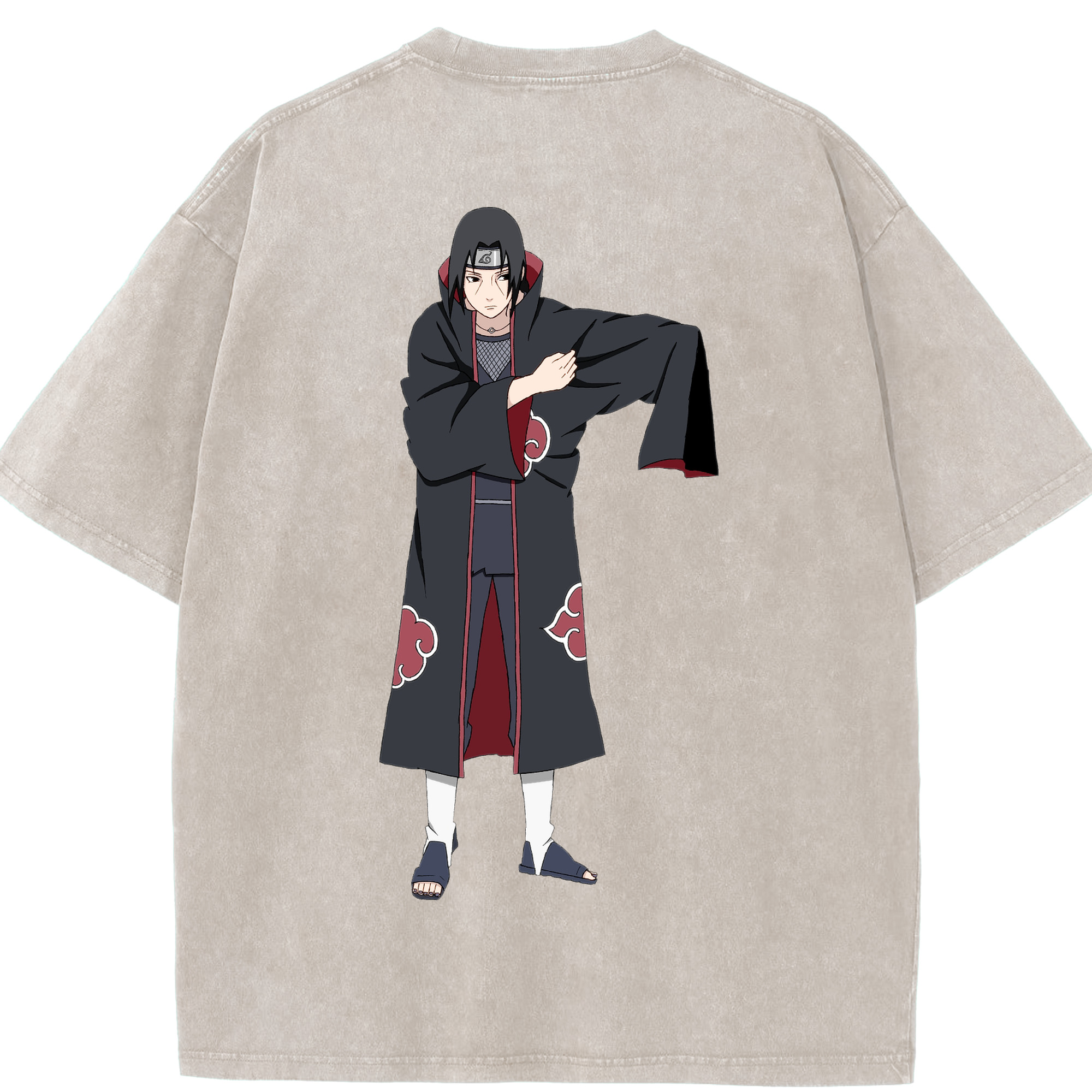 （画像用） NARUTO -ナルト- うちは イタチ Uchiha Itachi 綿100% ヴィンテージ風 半袖Tシャツ（背面プリント）