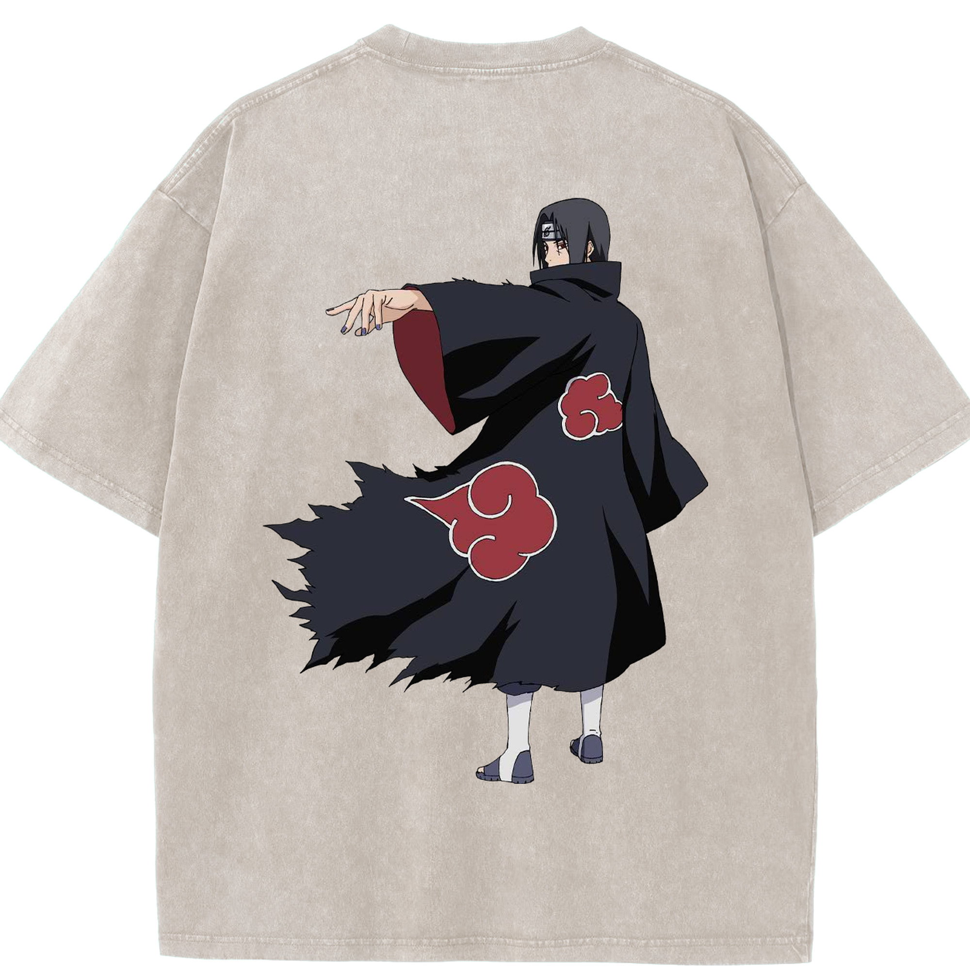 （画像用） NARUTO -ナルト- うちは イタチ Uchiha Itachi 綿100% ヴィンテージ風 半袖Tシャツ（背面プリント）