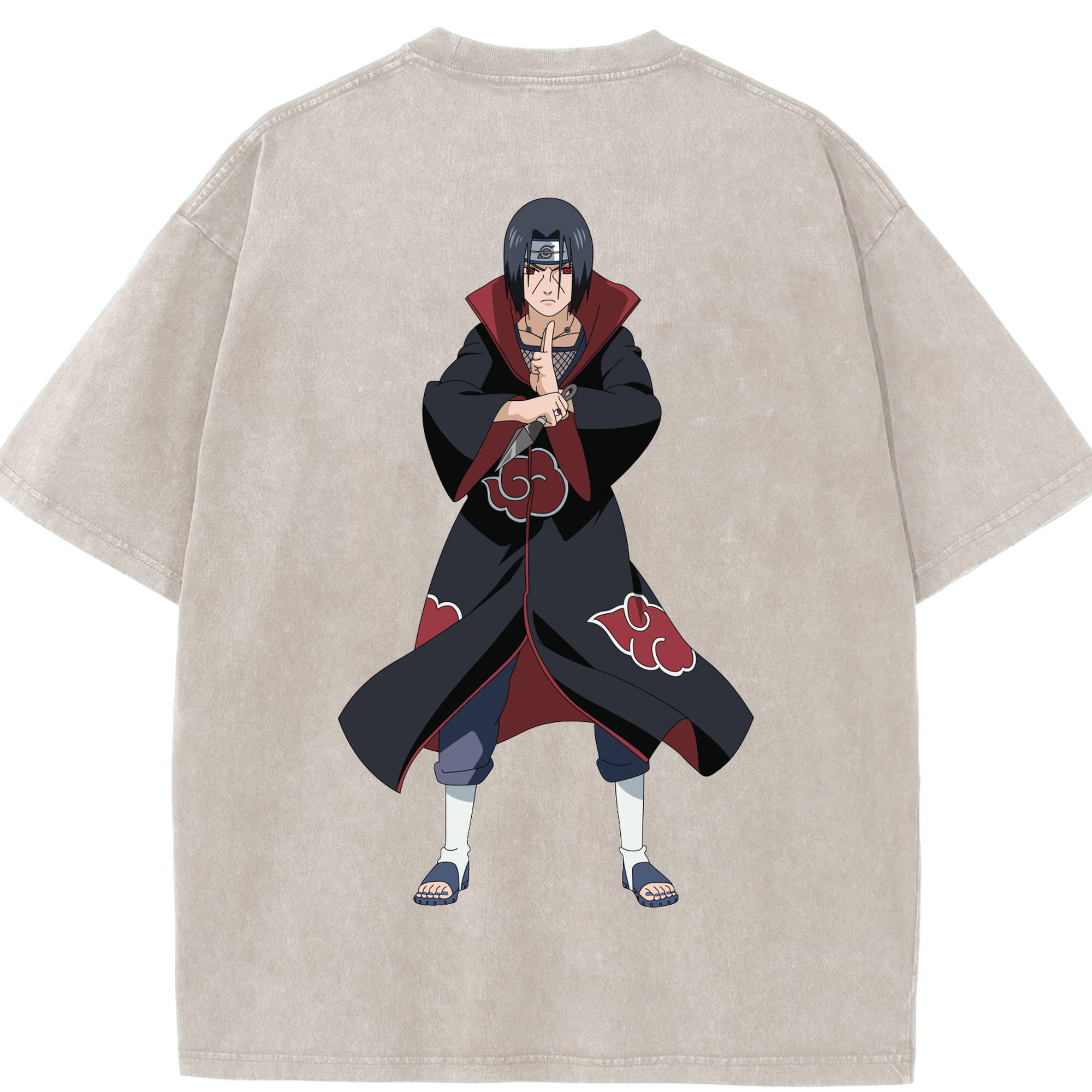 （画像用） NARUTO -ナルト- うちは イタチ Uchiha Itachi 綿100% ヴィンテージ風 半袖Tシャツ（背面プリント）