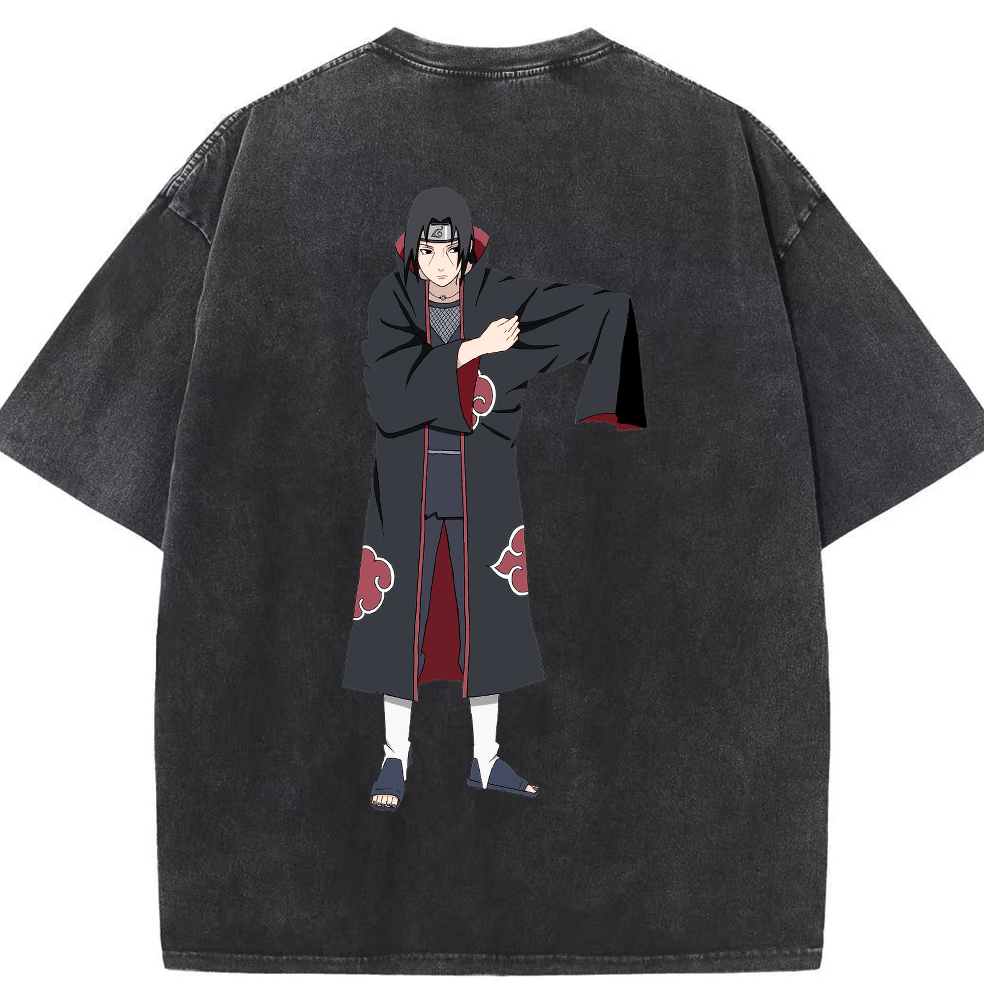 （画像用） NARUTO -ナルト- うちは イタチ Uchiha Itachi 綿100% ヴィンテージ風 半袖Tシャツ（背面プリント）